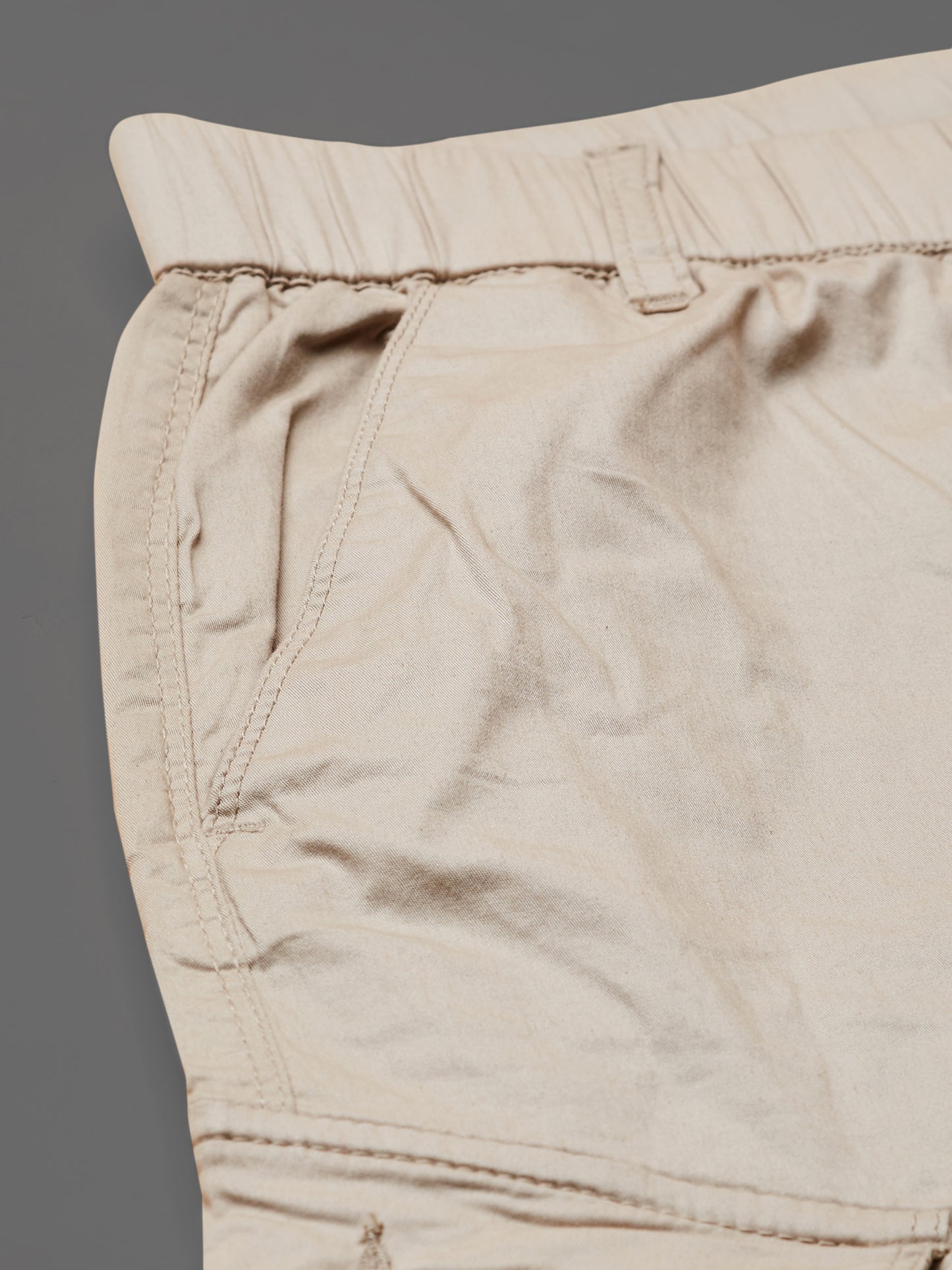 Elasticated Waist Multi Pocket Beige Jogger Lounge Pants