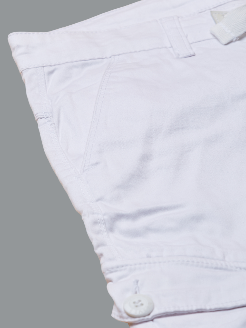 Multi Pocket Stretchable White Cargo