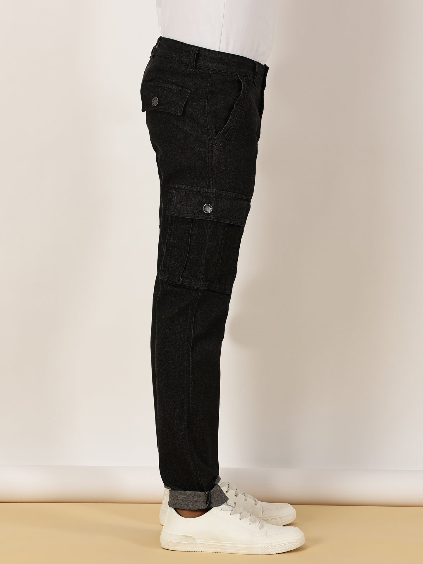Multi Pocket Stretchable Black Denim Cargo