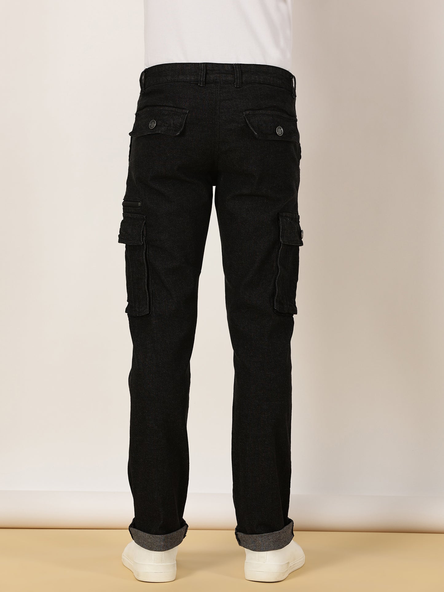 Multi Pocket Stretchable Black Denim Cargo