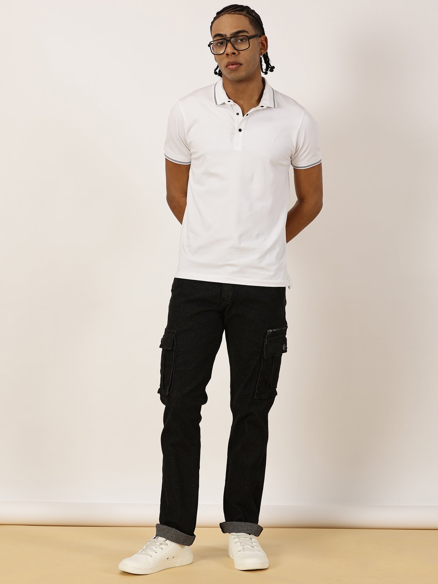Multi Pocket Stretchable Black Denim Cargo
