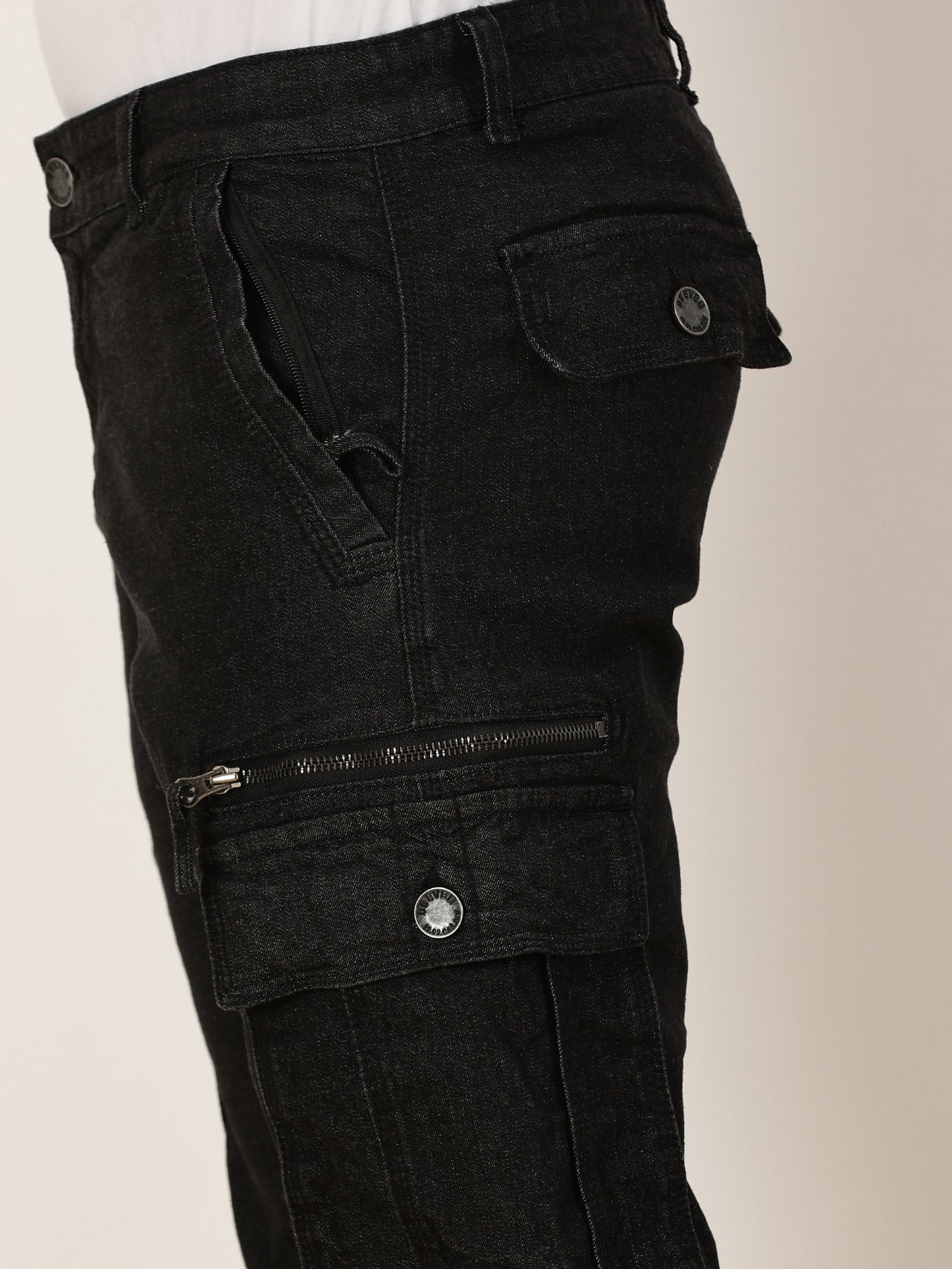 Multi Pocket Stretchable Black Denim Cargo