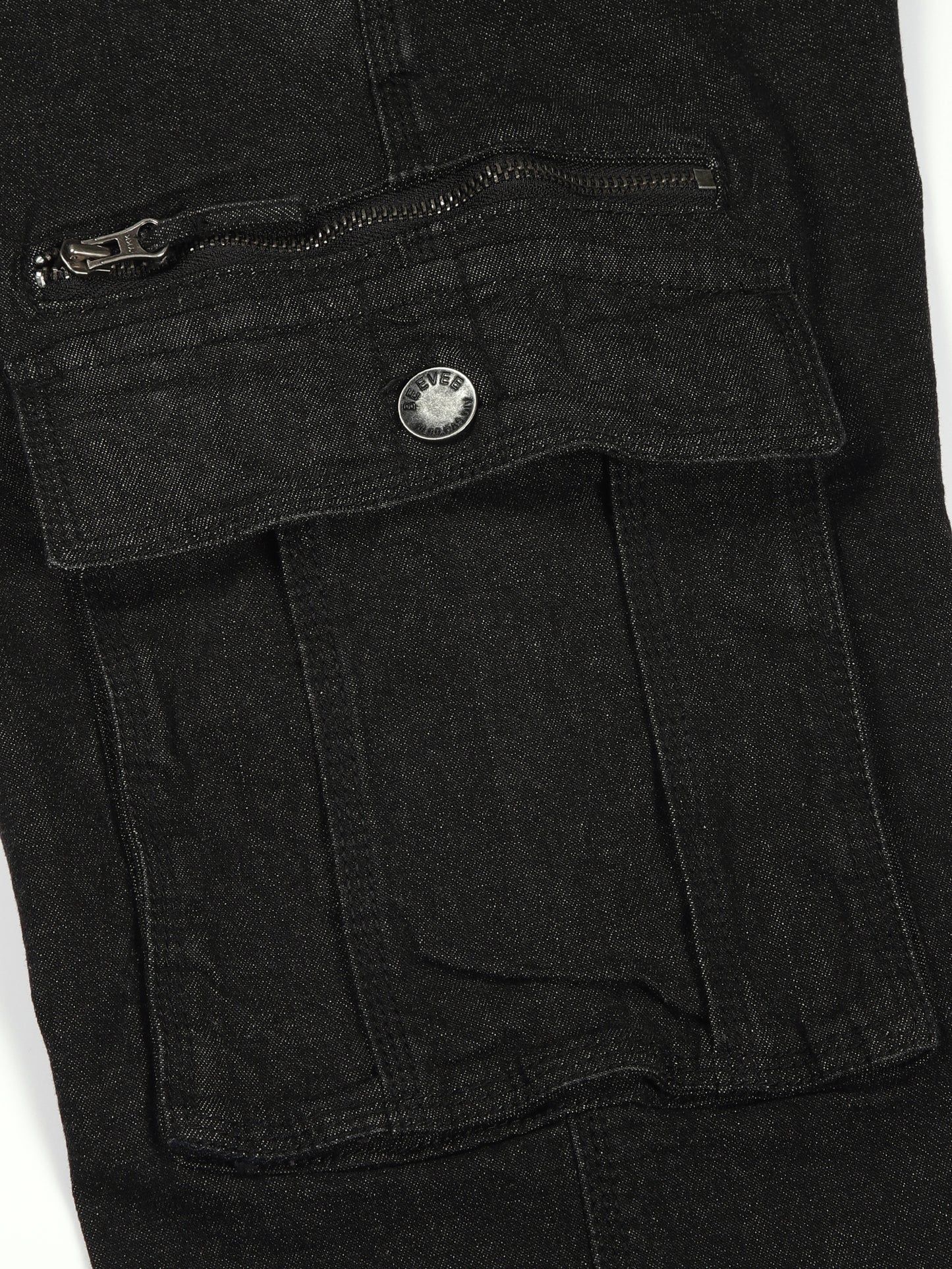 Multi Pocket Stretchable Black Denim Cargo
