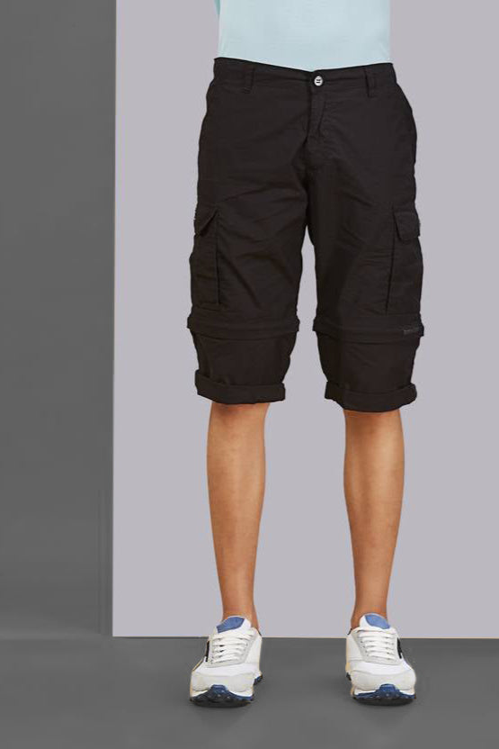 Detachable Cargo Pocket Black Shorts