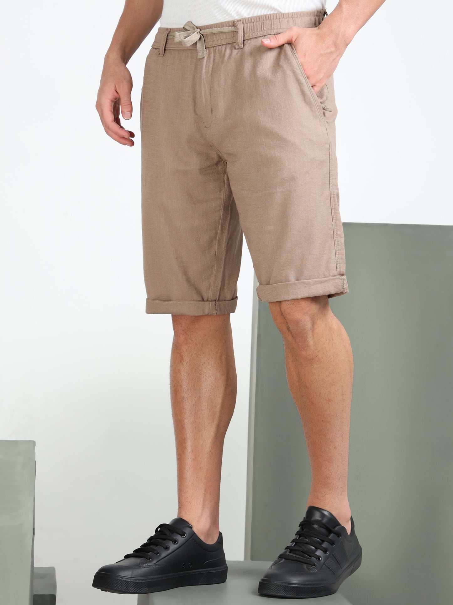 Men's Black Solid Cotton Lycra Mid-Rise Casual Shorts