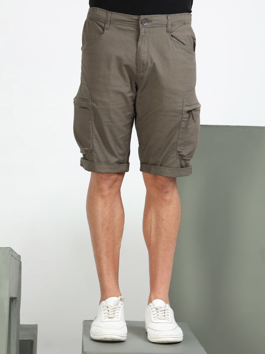 M Green Cotton Lycra Solid Shorts