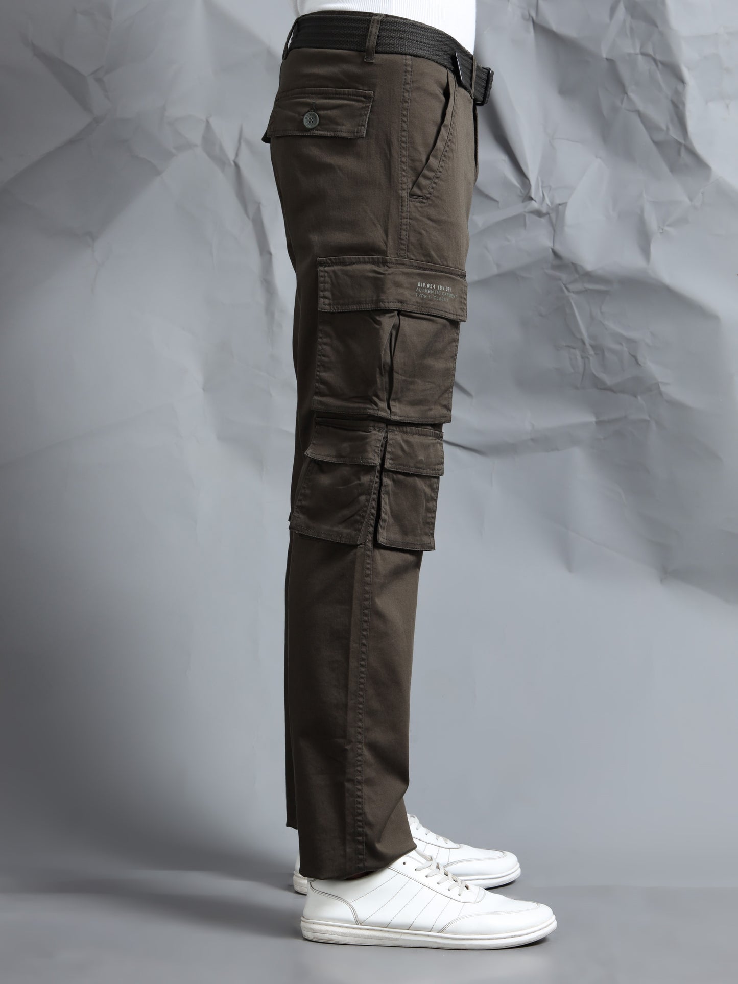 Men Olive Cargo Pants With Belt