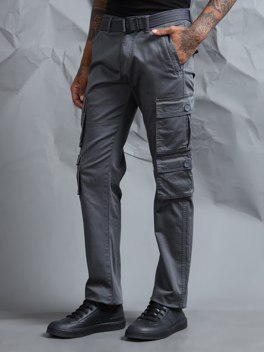Men M Grey Cargo Pocket With Belt