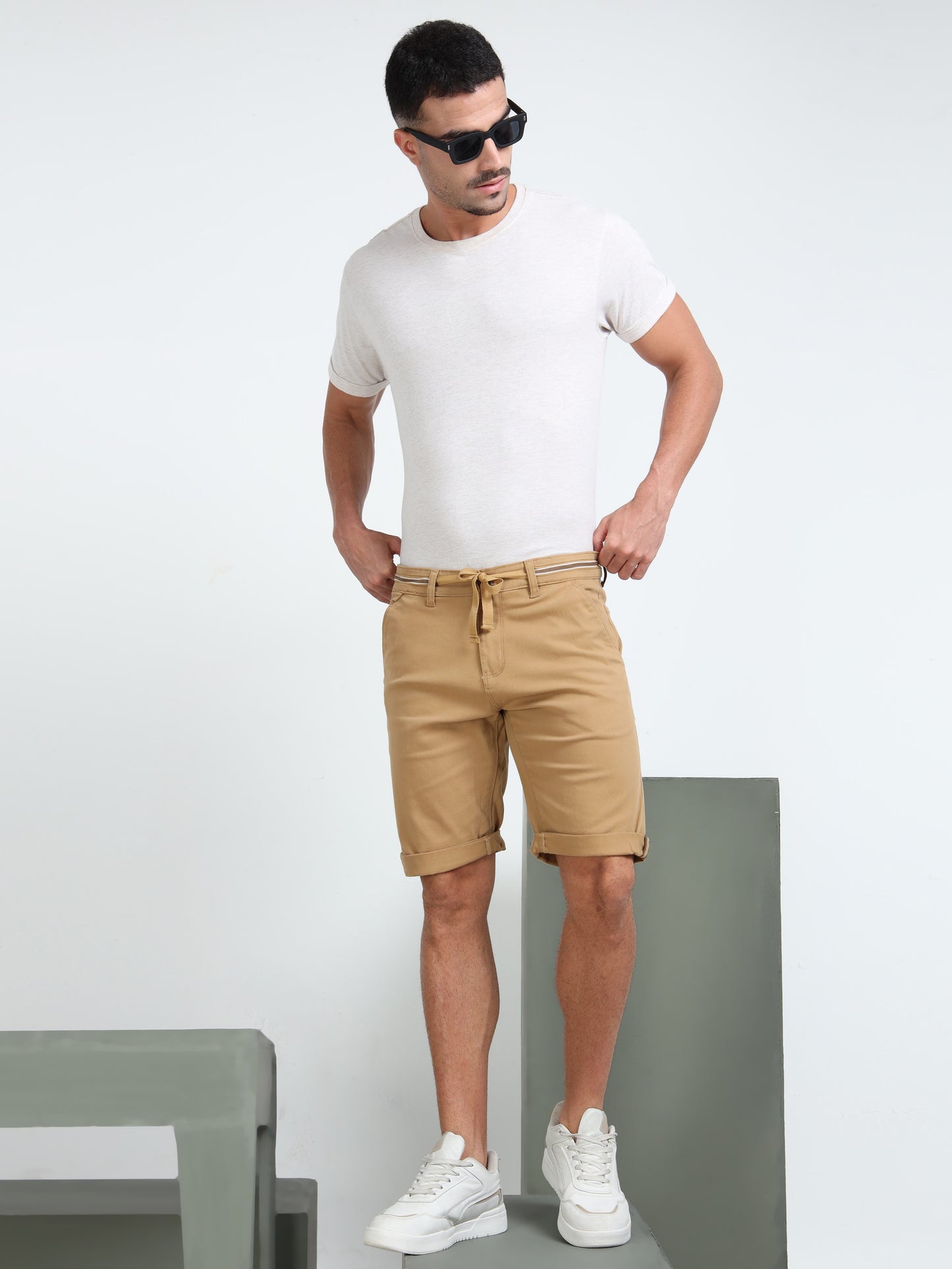 Cross Pocket Khaki Shorts with Drawstring