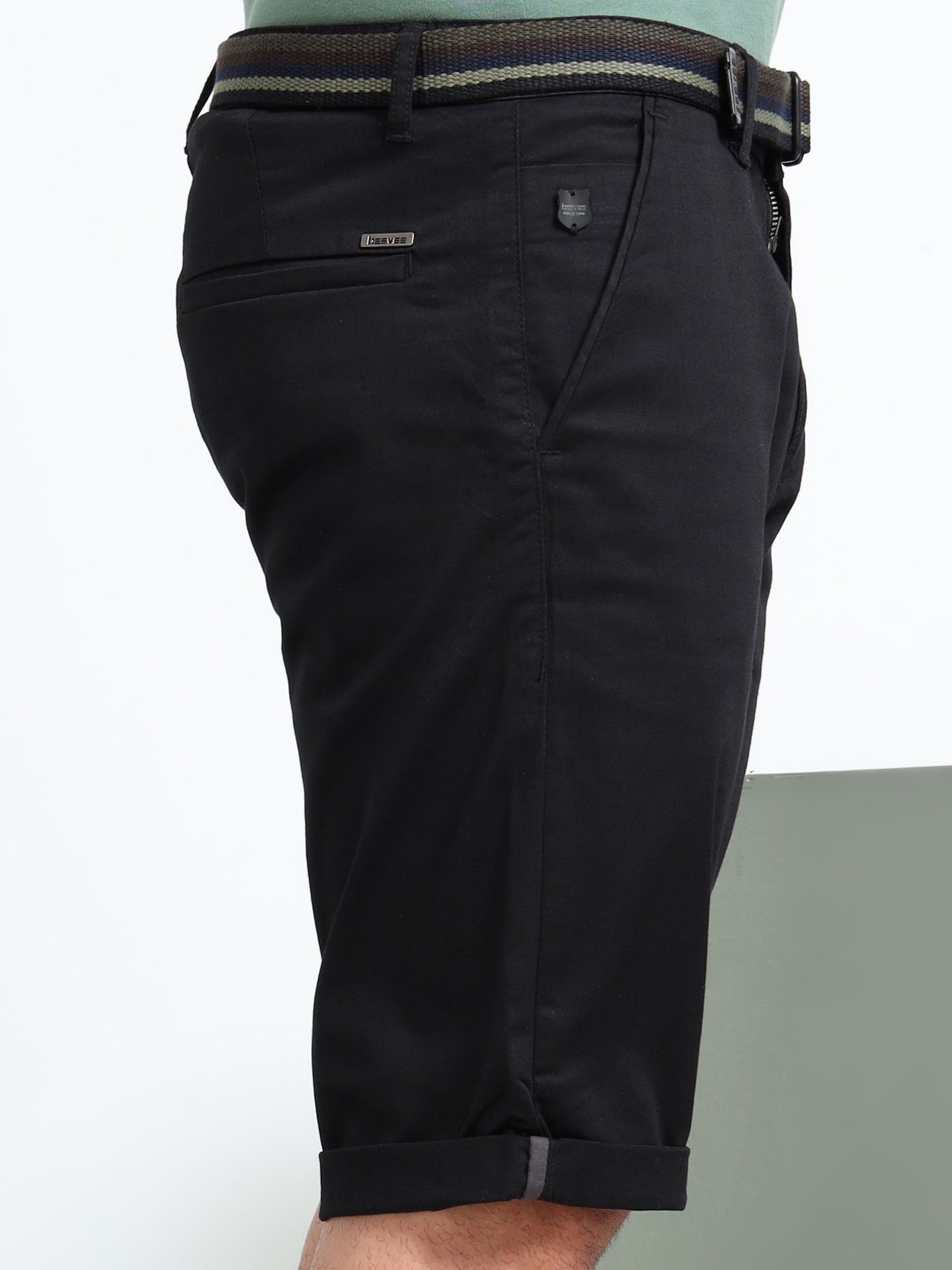 Solid Mid Rise Black Casual Shorts