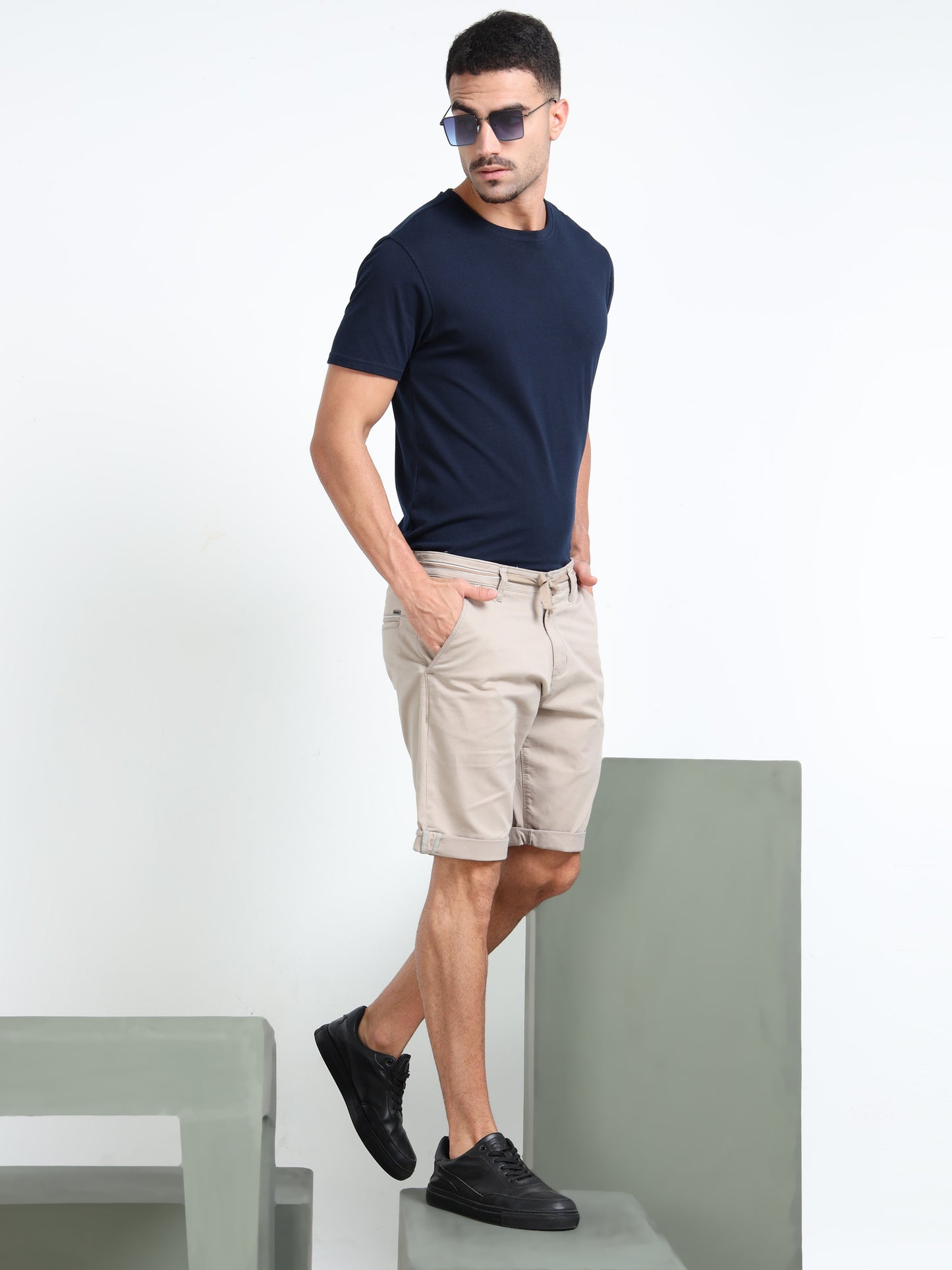 Cross Pocket Lt Grey Shorts with Drawstring