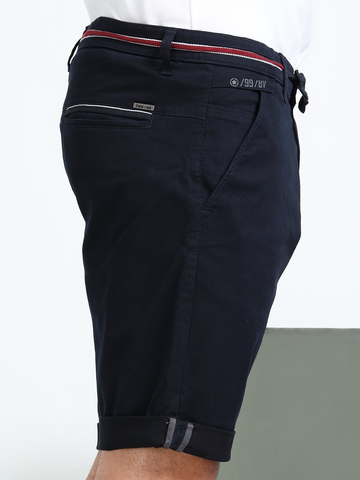Men's Navy Solid Cotton Lycra Mid-Rise Casual Shorts