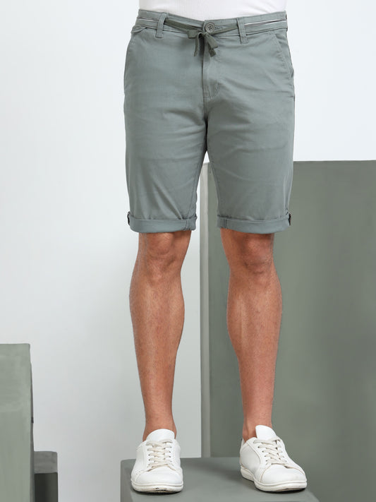 Cross Pocket F Green Shorts with Drawstring