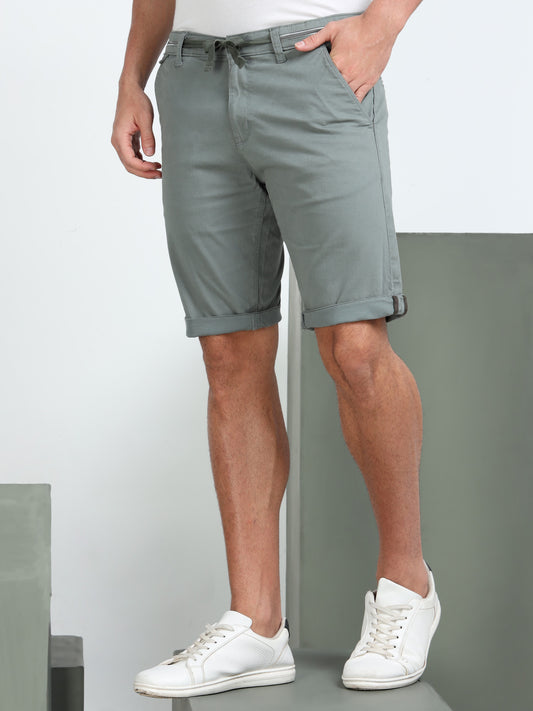 Men's Green Solid Cotton Lycra Mid-Rise Casual Shorts