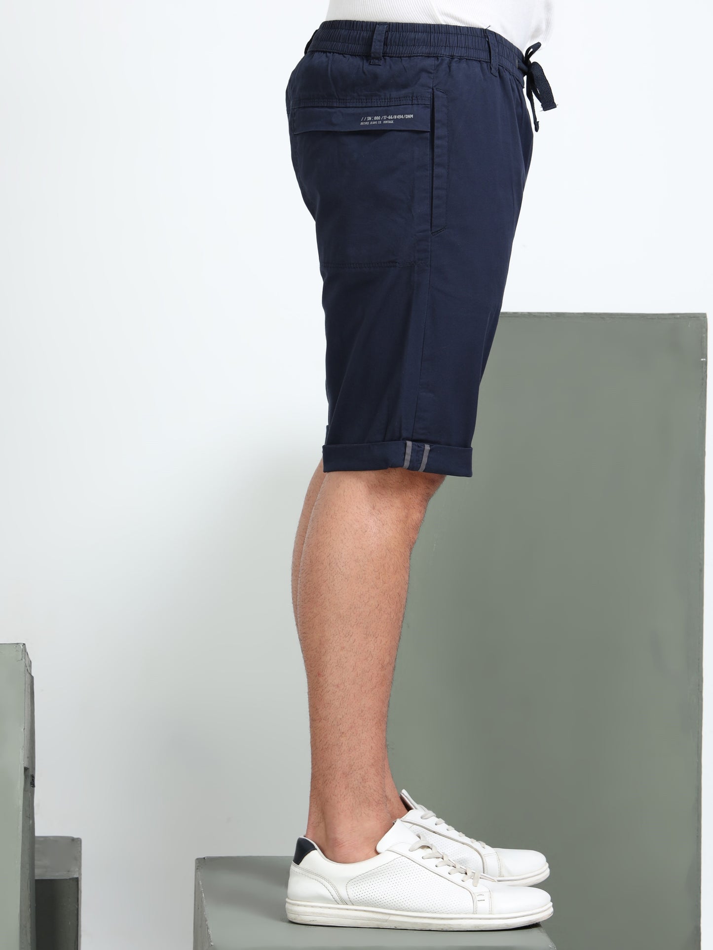 Men's Navy Solid Cotton Lycra Mid-Rise Casual Shorts