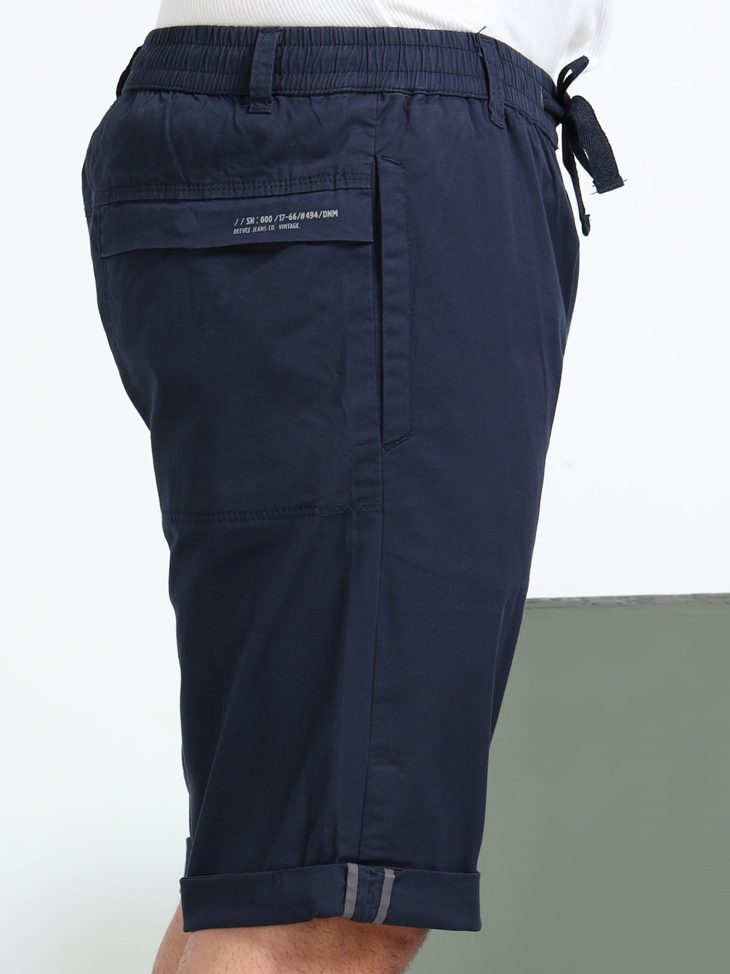 Men's Navy Solid Cotton Lycra Mid-Rise Casual Shorts
