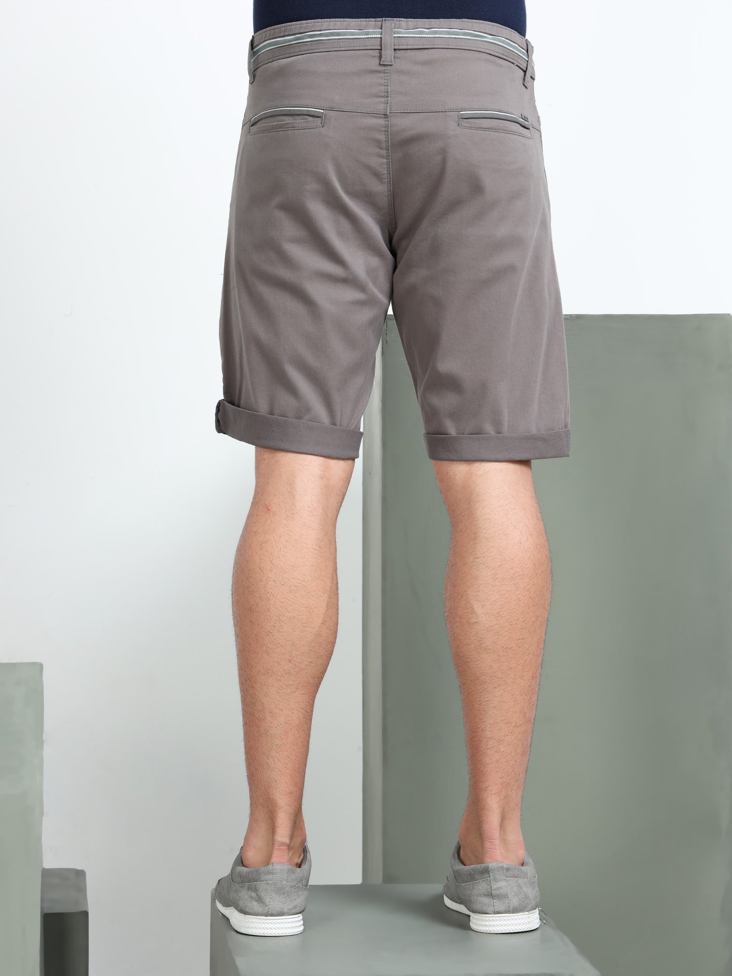 Men's Grey Solid Cotton Lycra Mid-Rise Casual Shorts