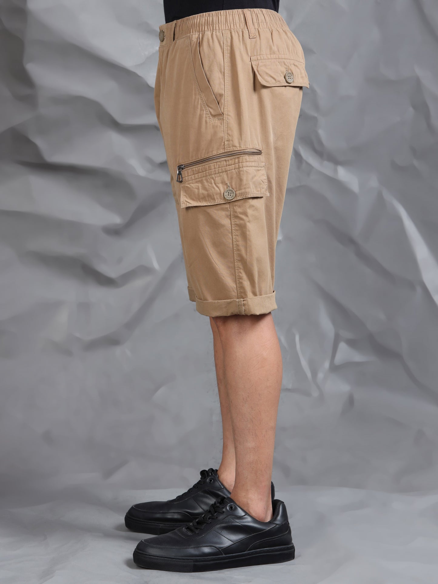 Multi Pocket Khaki Cargo Shorts