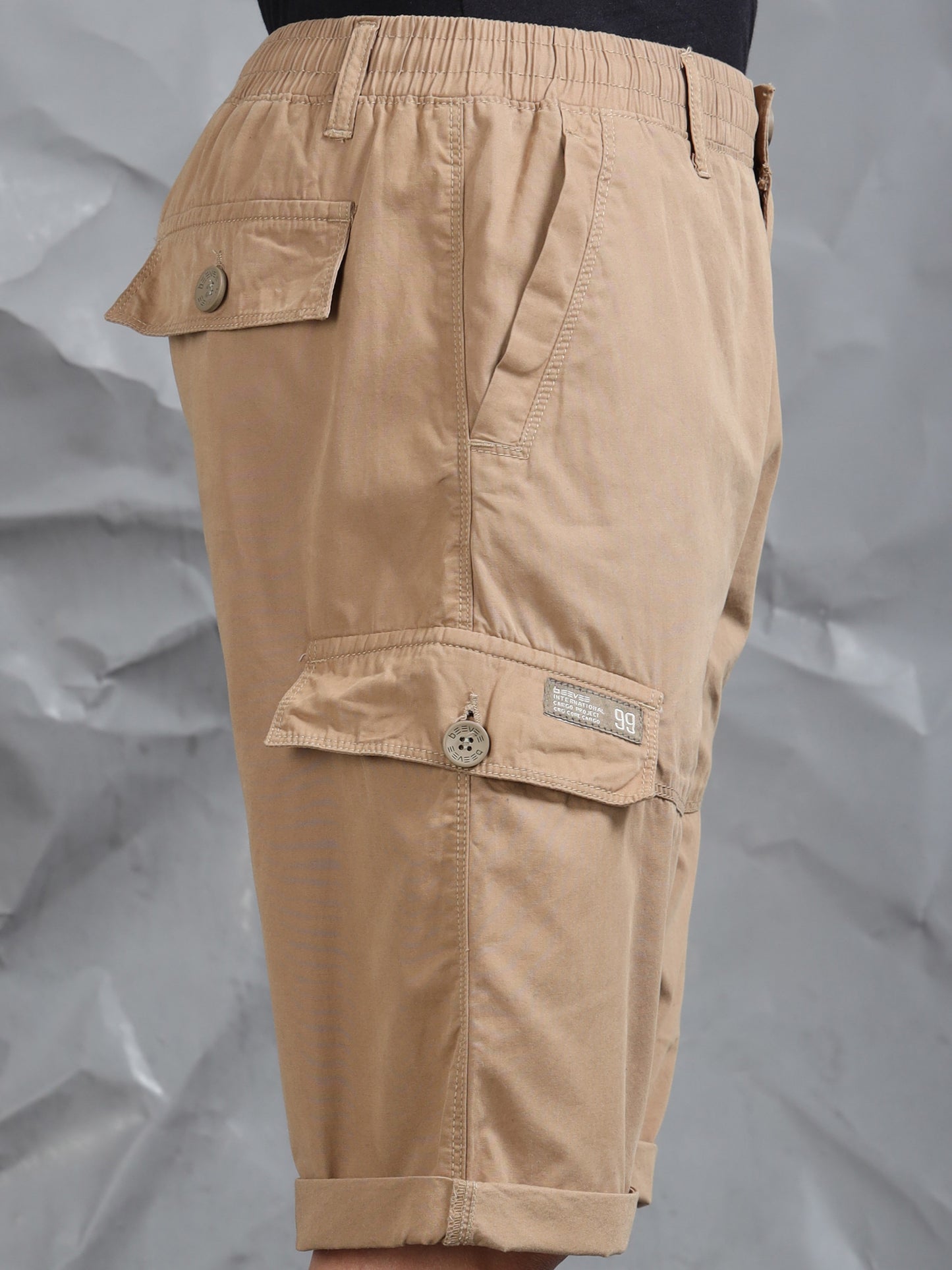 Multi Pocket Khaki Cargo Shorts