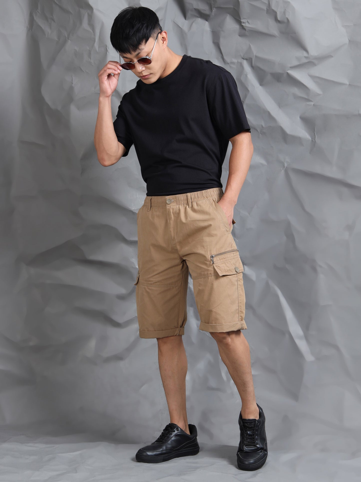 Multi Pocket Khaki Cargo Shorts