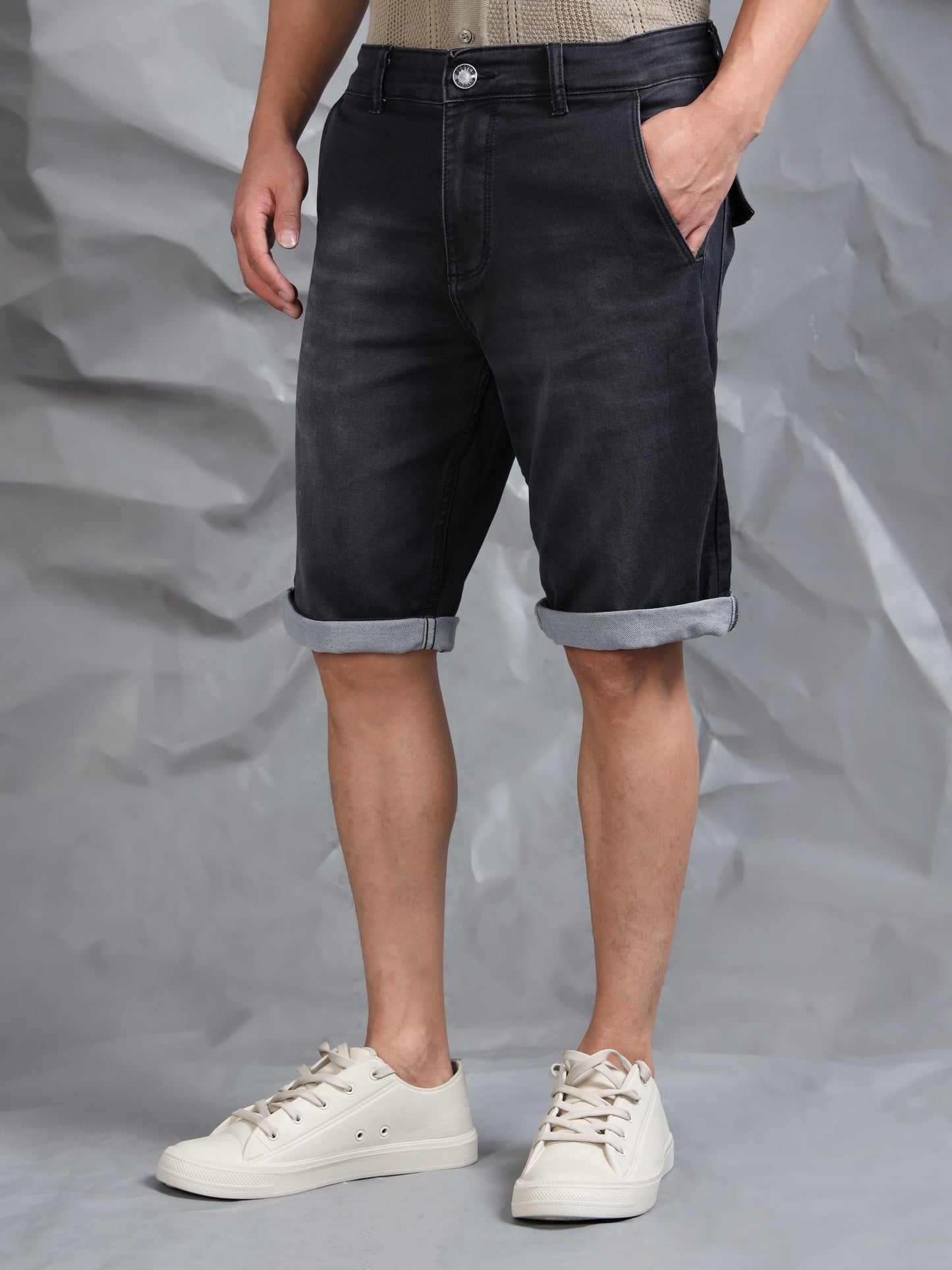 Cross Pocket Indigo Denim Shorts