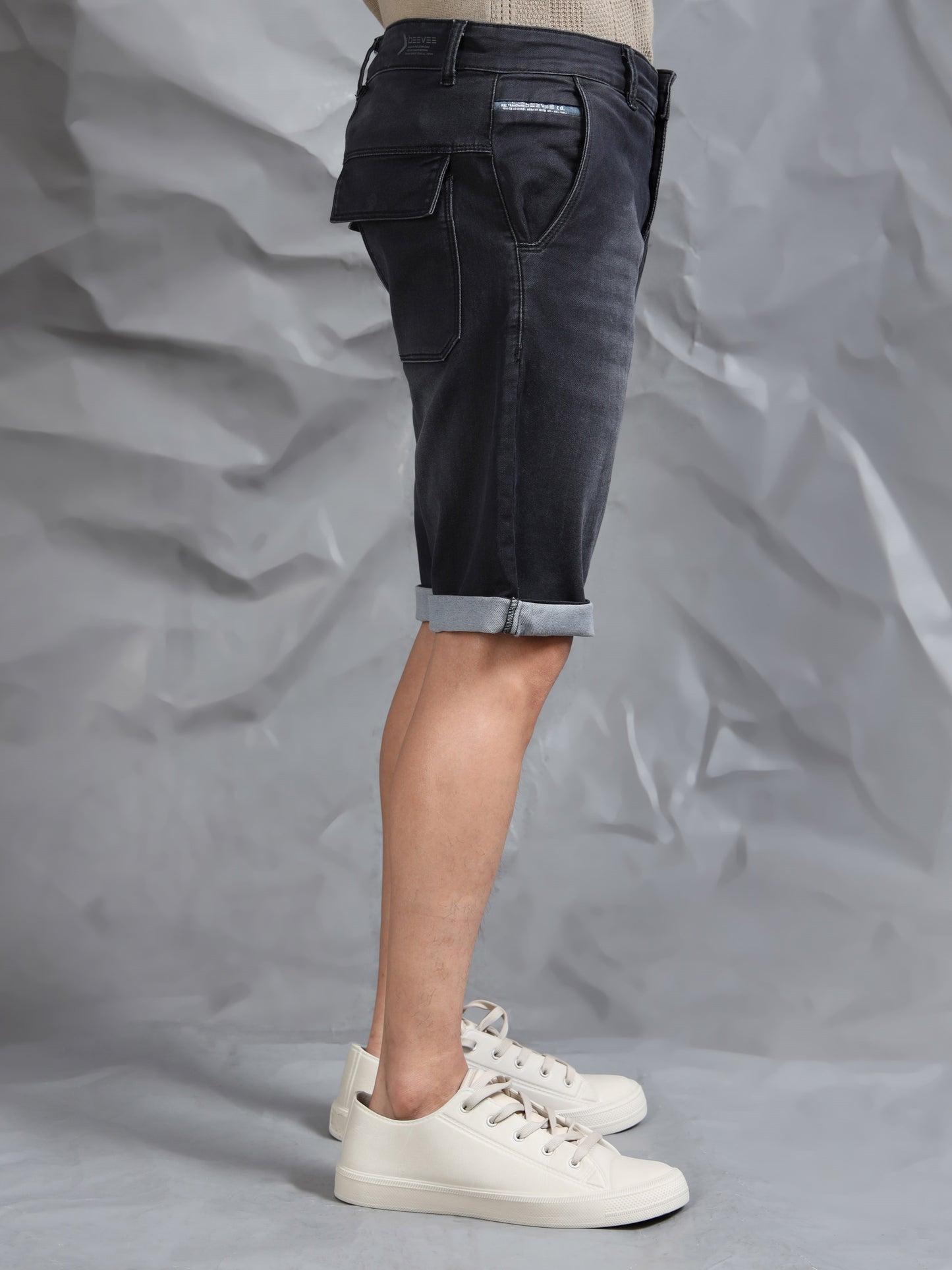 Cross Pocket Indigo Denim Shorts