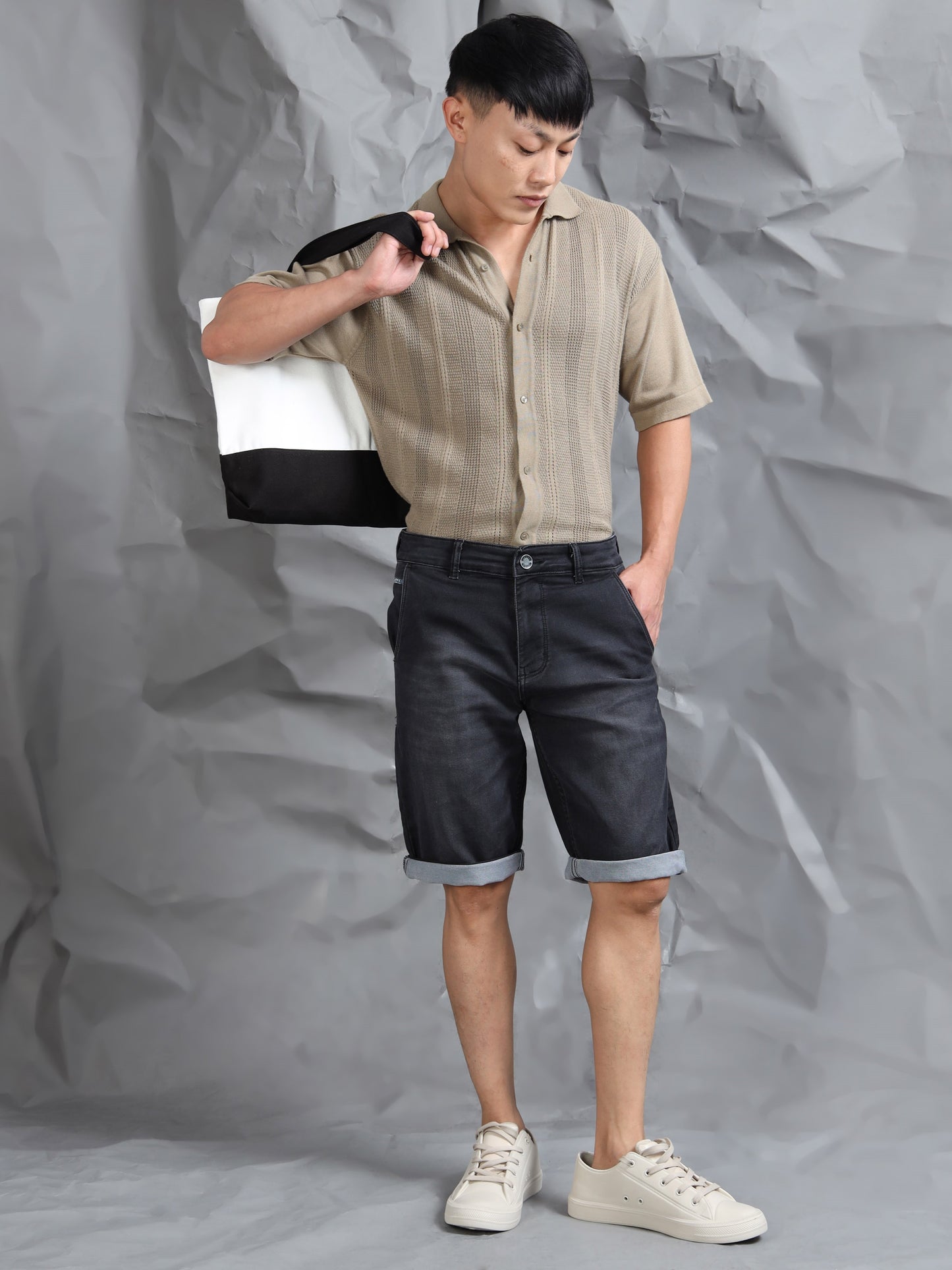 Cross Pocket Indigo Denim Shorts