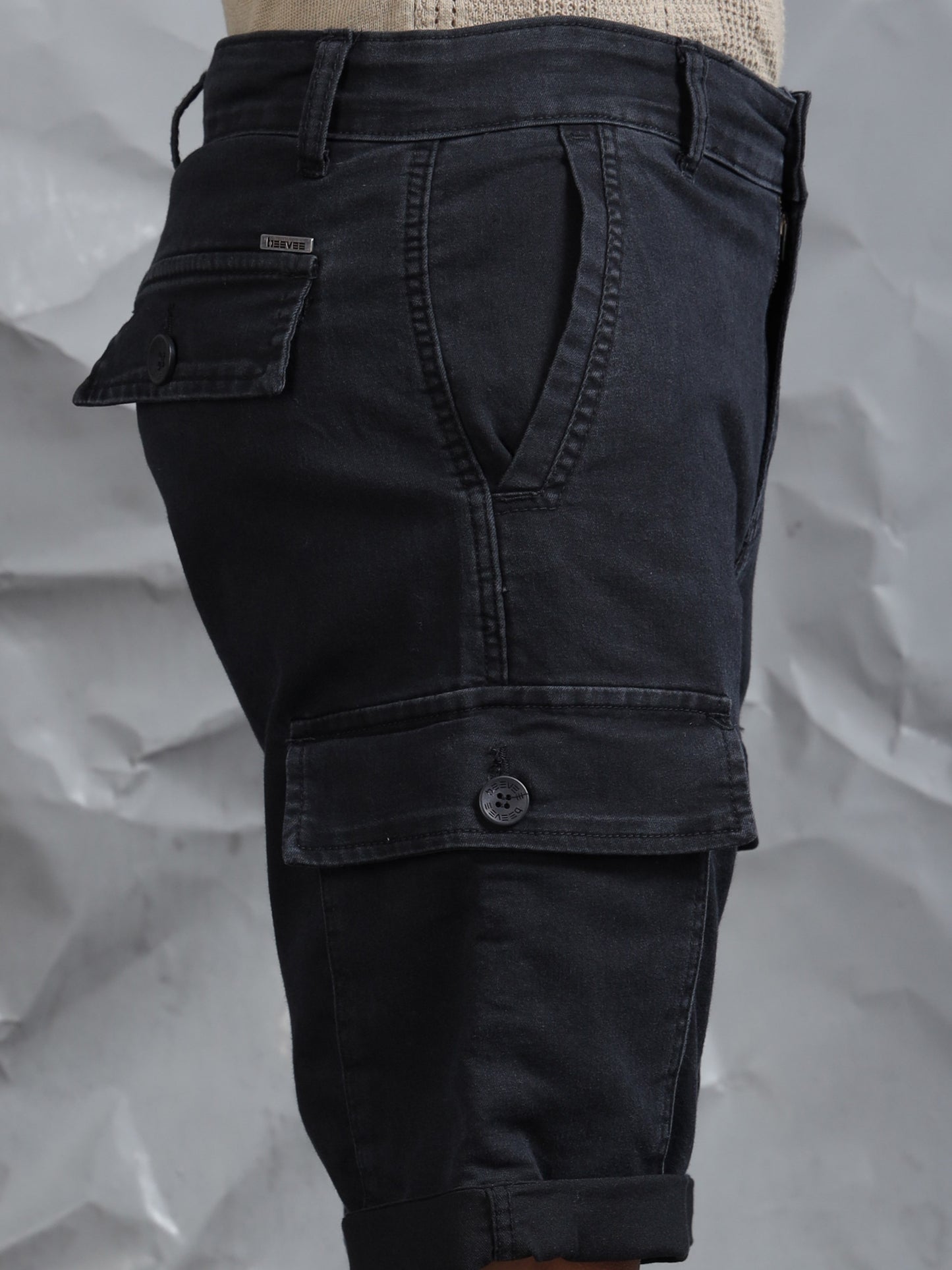 Multi Pocket Black Cargo Shorts