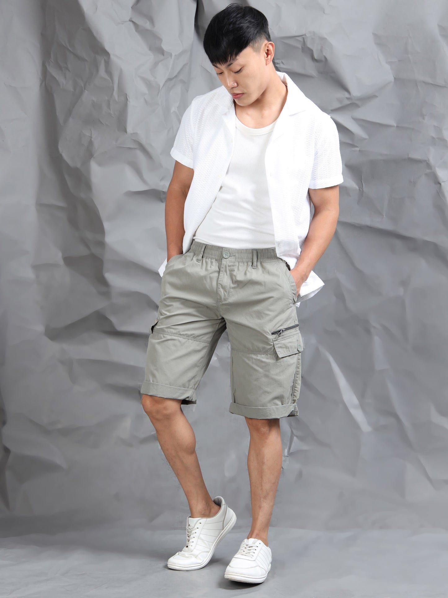 Multi Pocket F Green Cargo Shorts