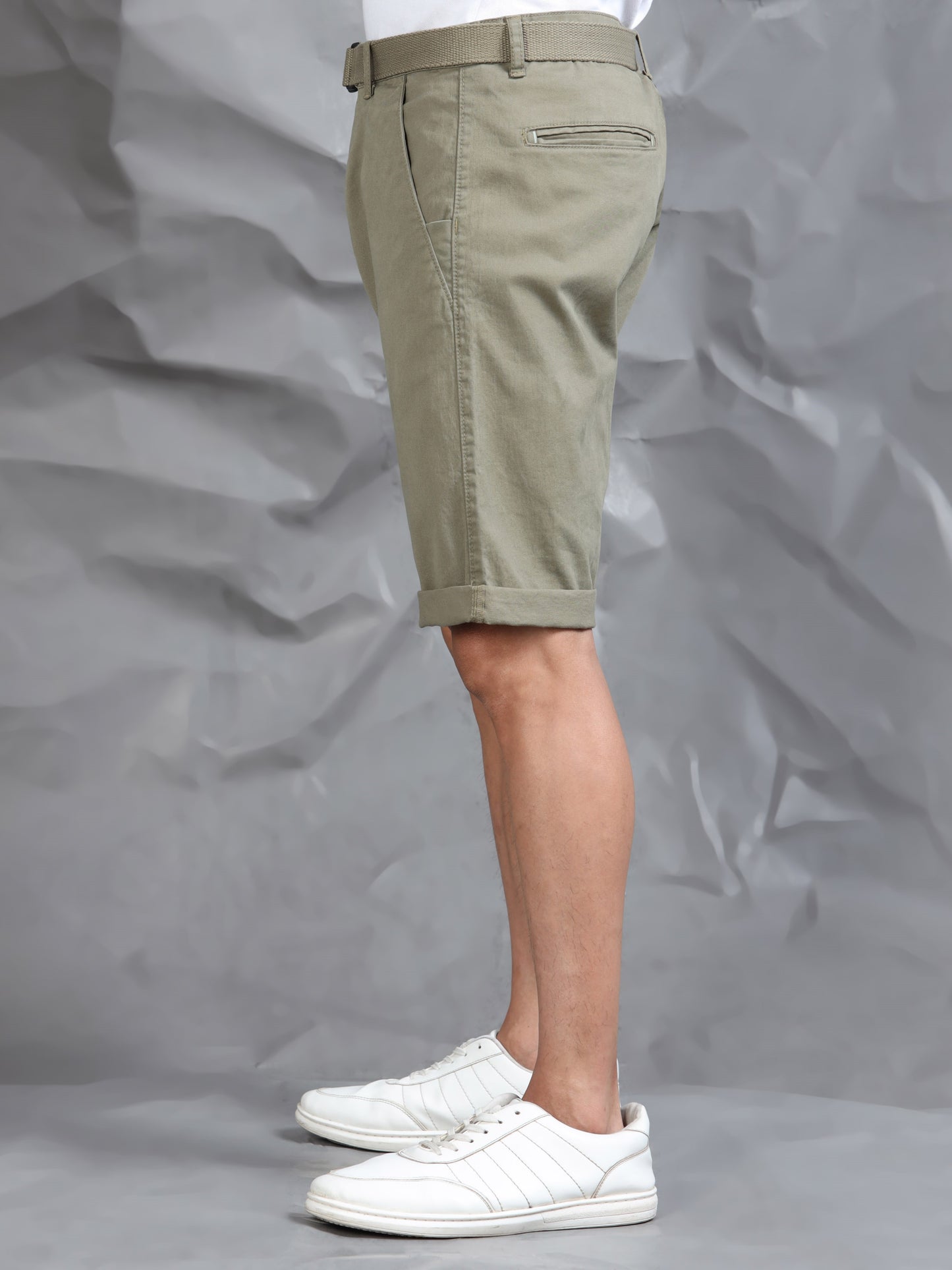 Cross Pocket Lt Olive Shorts with Belt