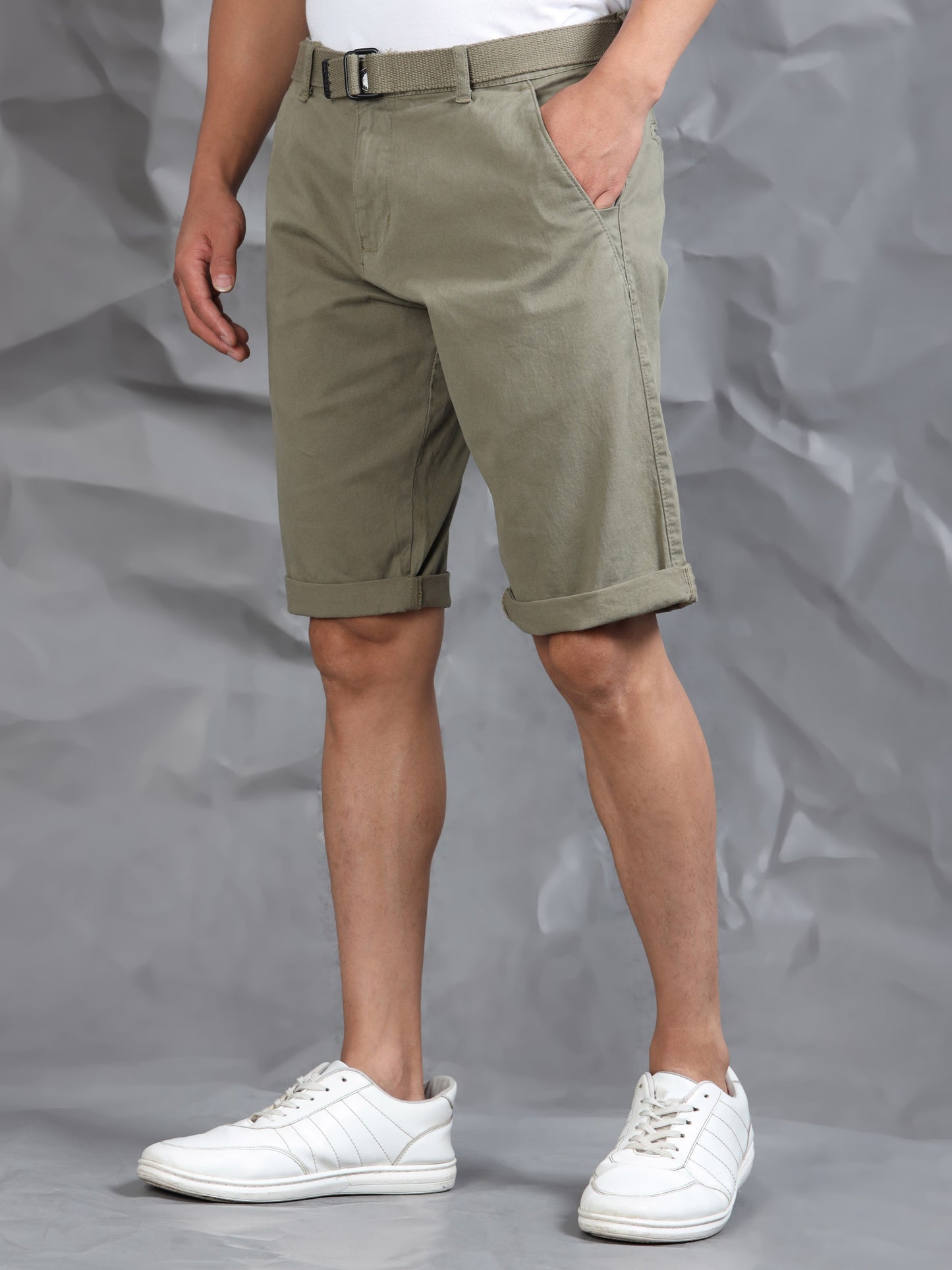 Cross Pocket Lt Olive Shorts with Belt
