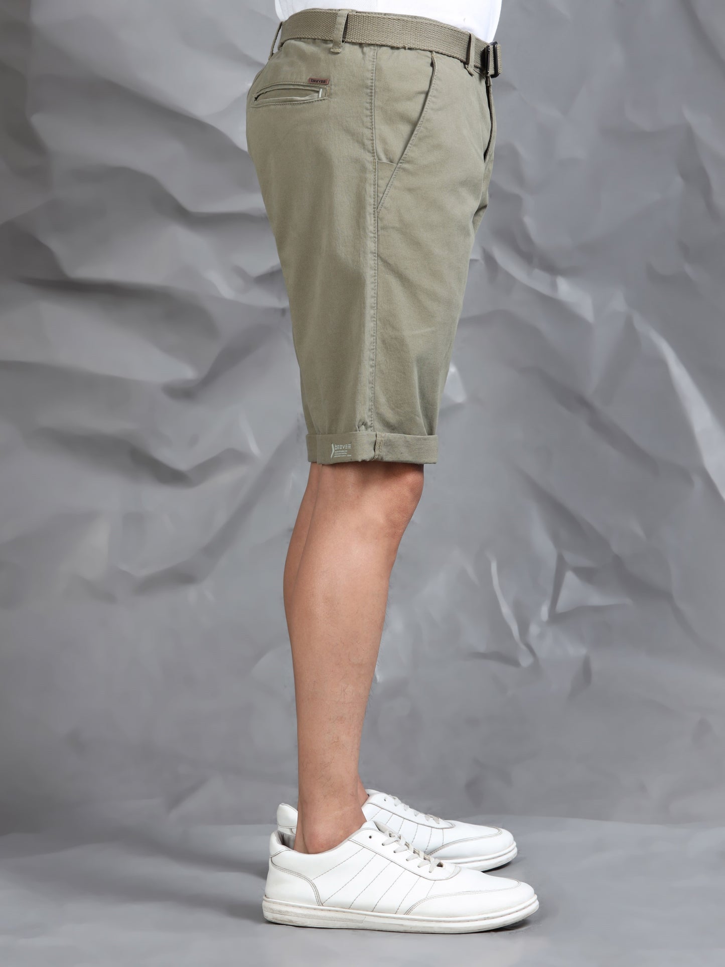 Cross Pocket Lt Olive Shorts with Belt