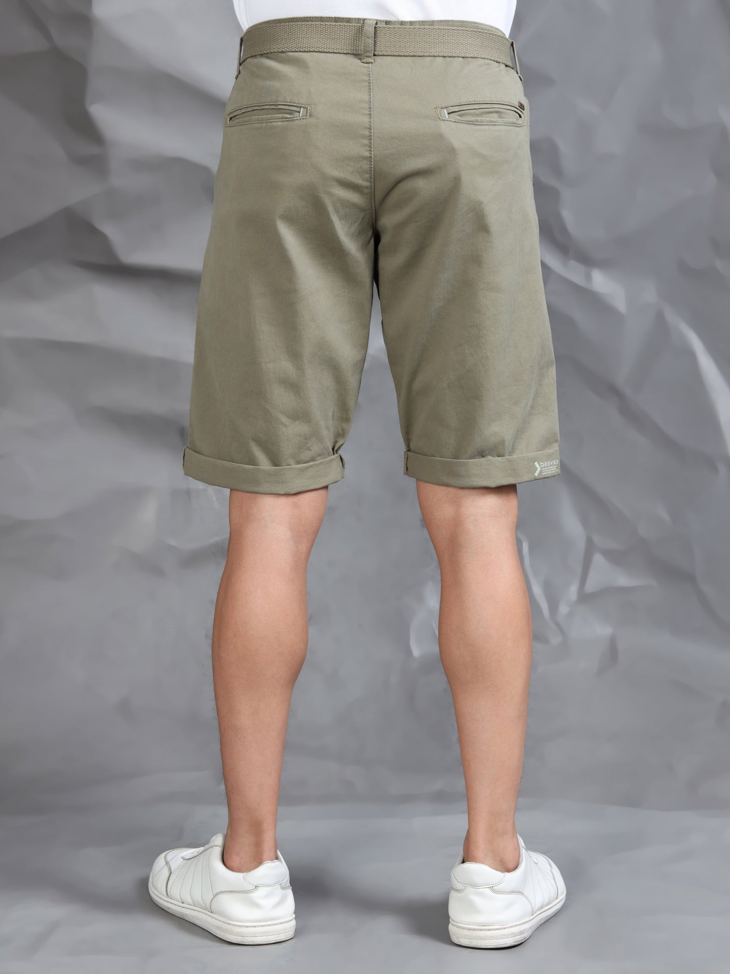Cross Pocket Lt Olive Shorts with Belt