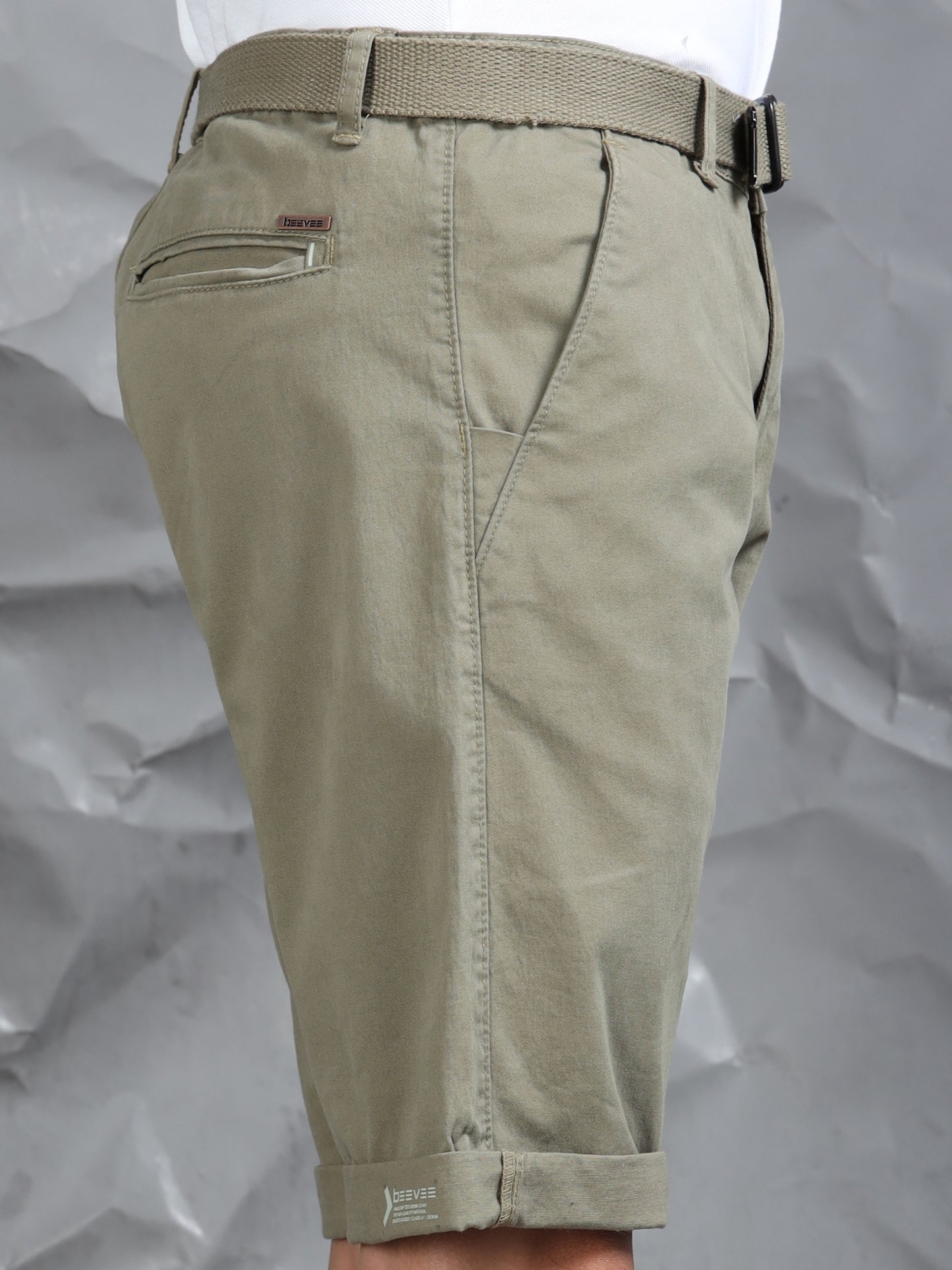 Cross Pocket Lt Olive Shorts with Belt
