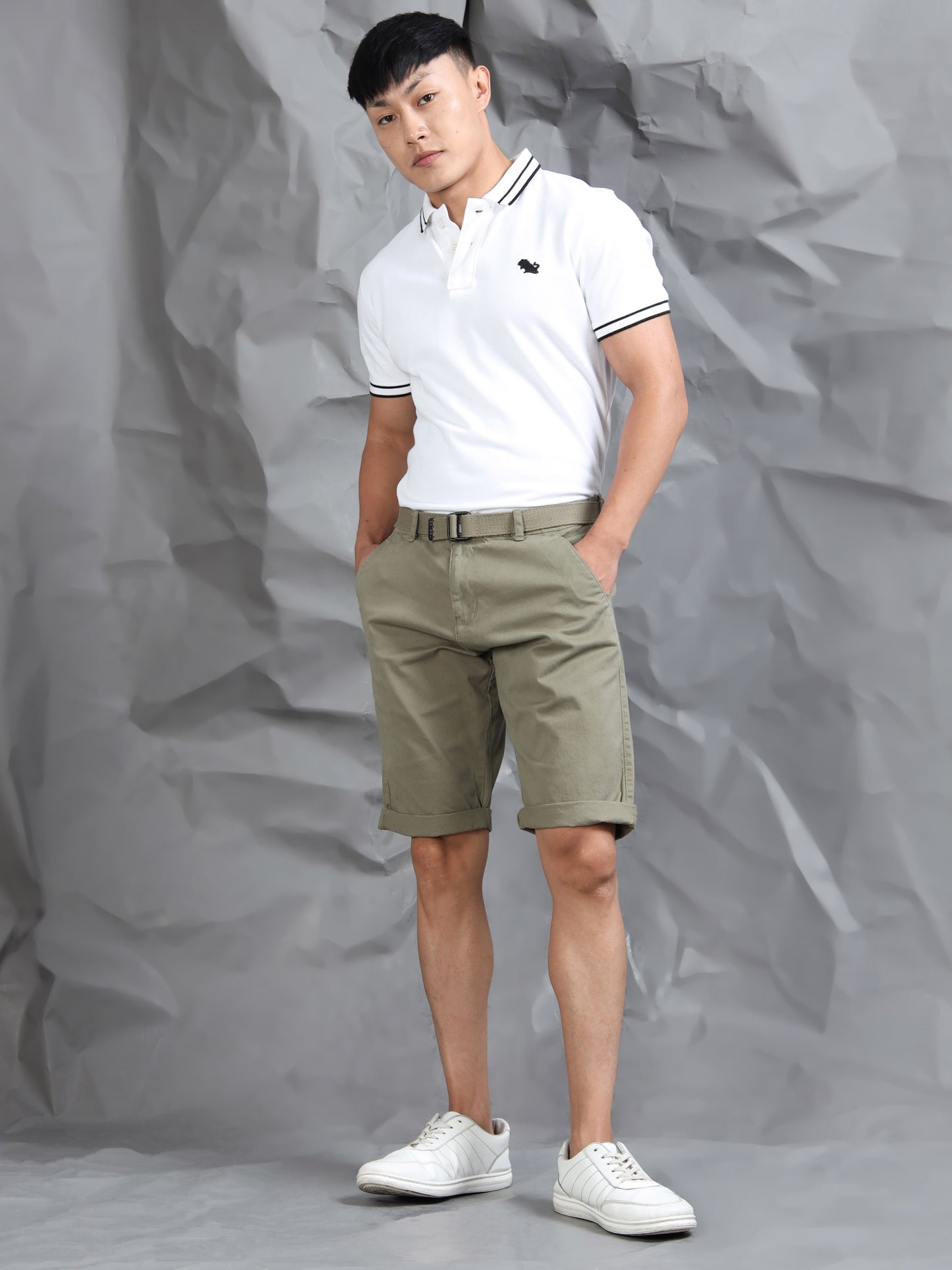 Cross Pocket Lt Olive Shorts with Belt