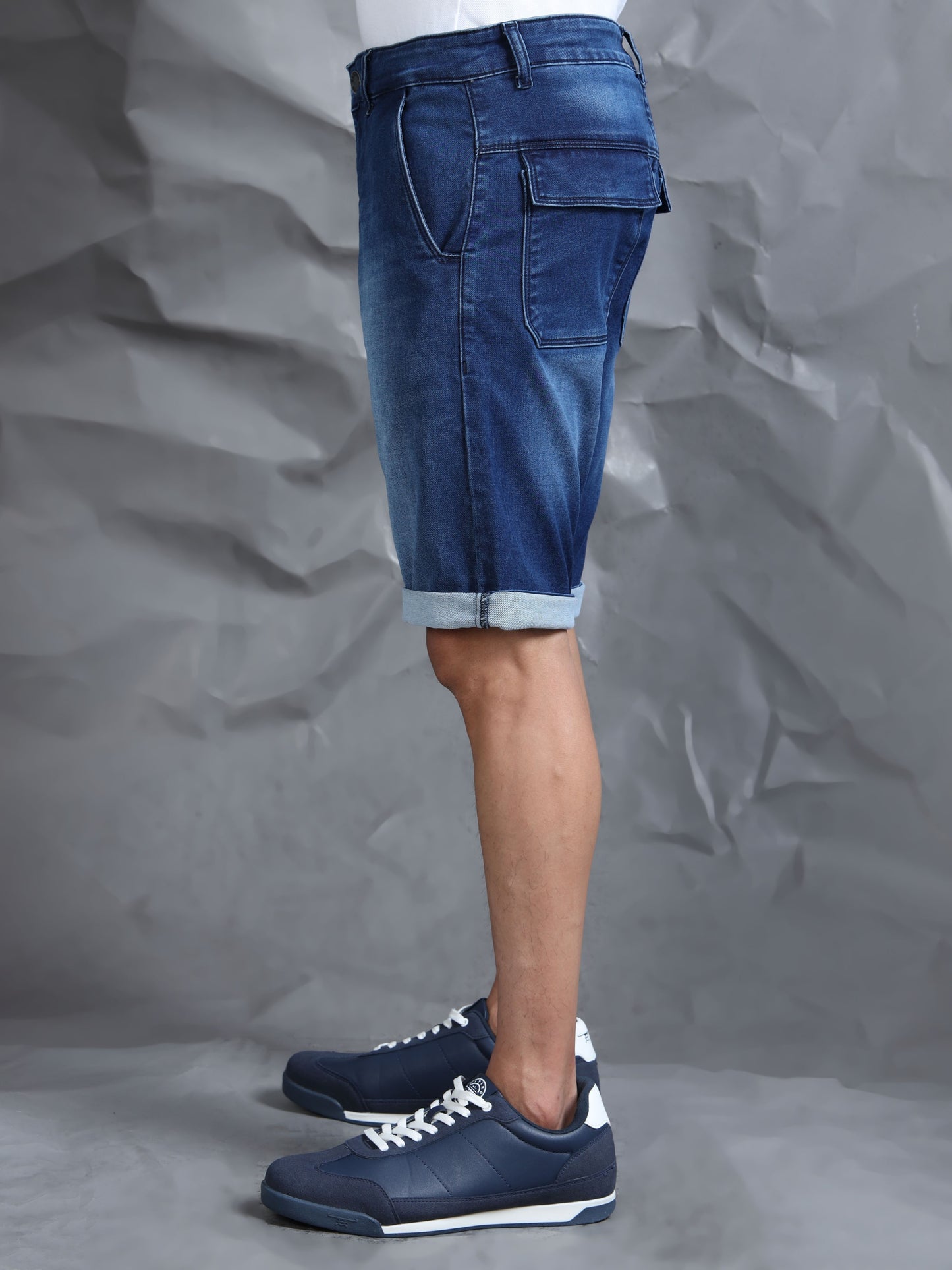 Cross Pocket Indigo Denim Shorts