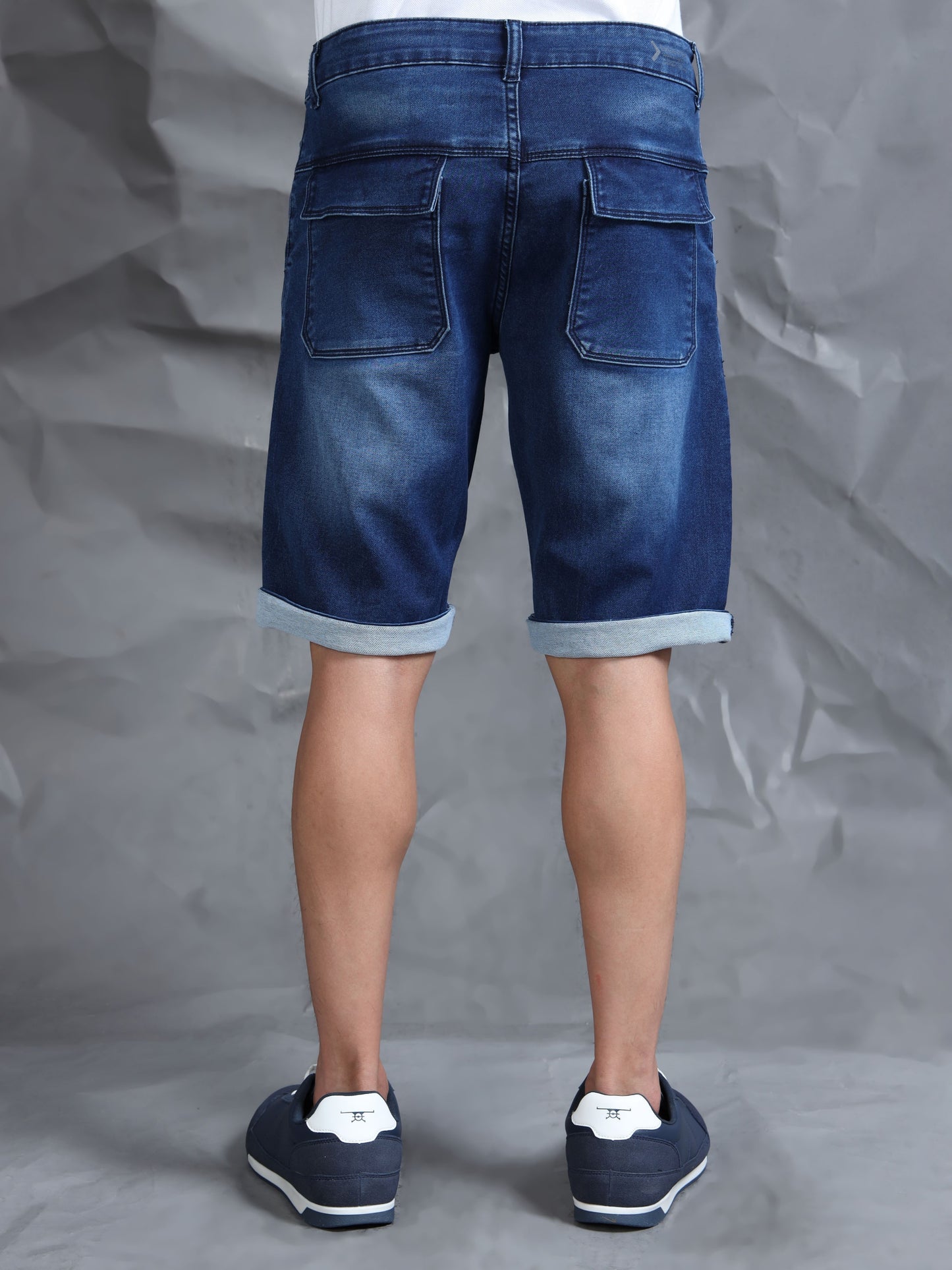 Cross Pocket Indigo Denim Shorts