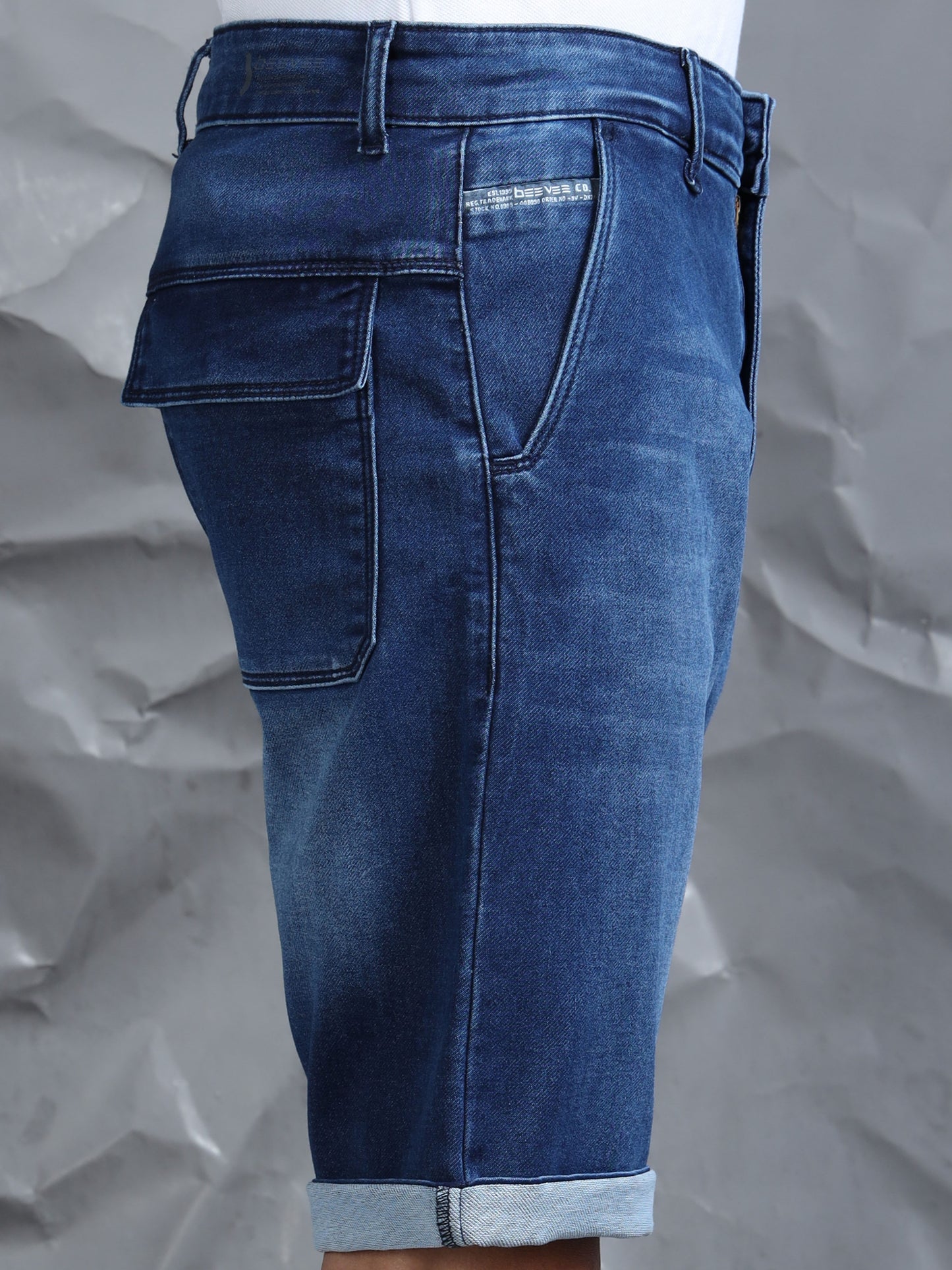 Cross Pocket Indigo Denim Shorts