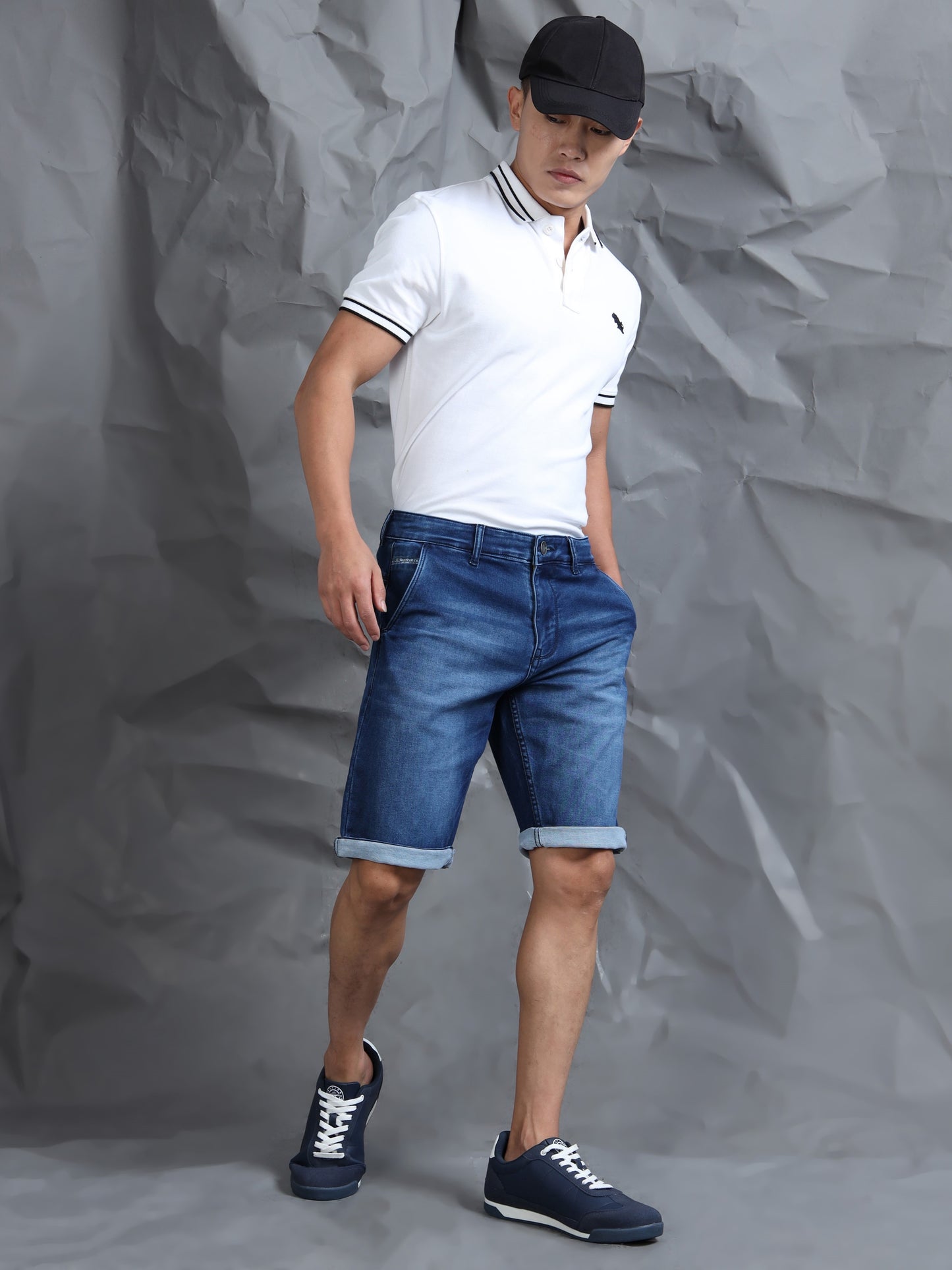 Cross Pocket Indigo Denim Shorts
