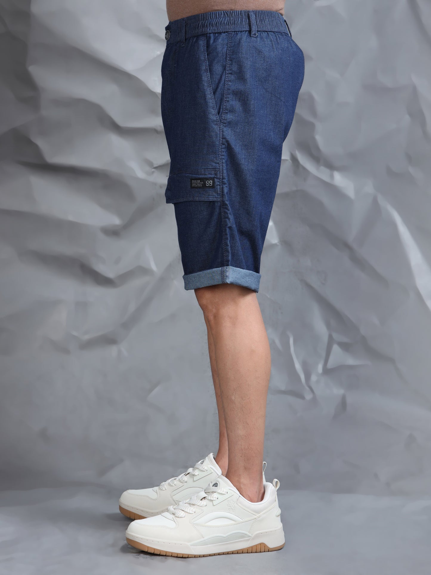 Men's Blue Solid Cotton Lycra Mid-Rise Casual Shorts