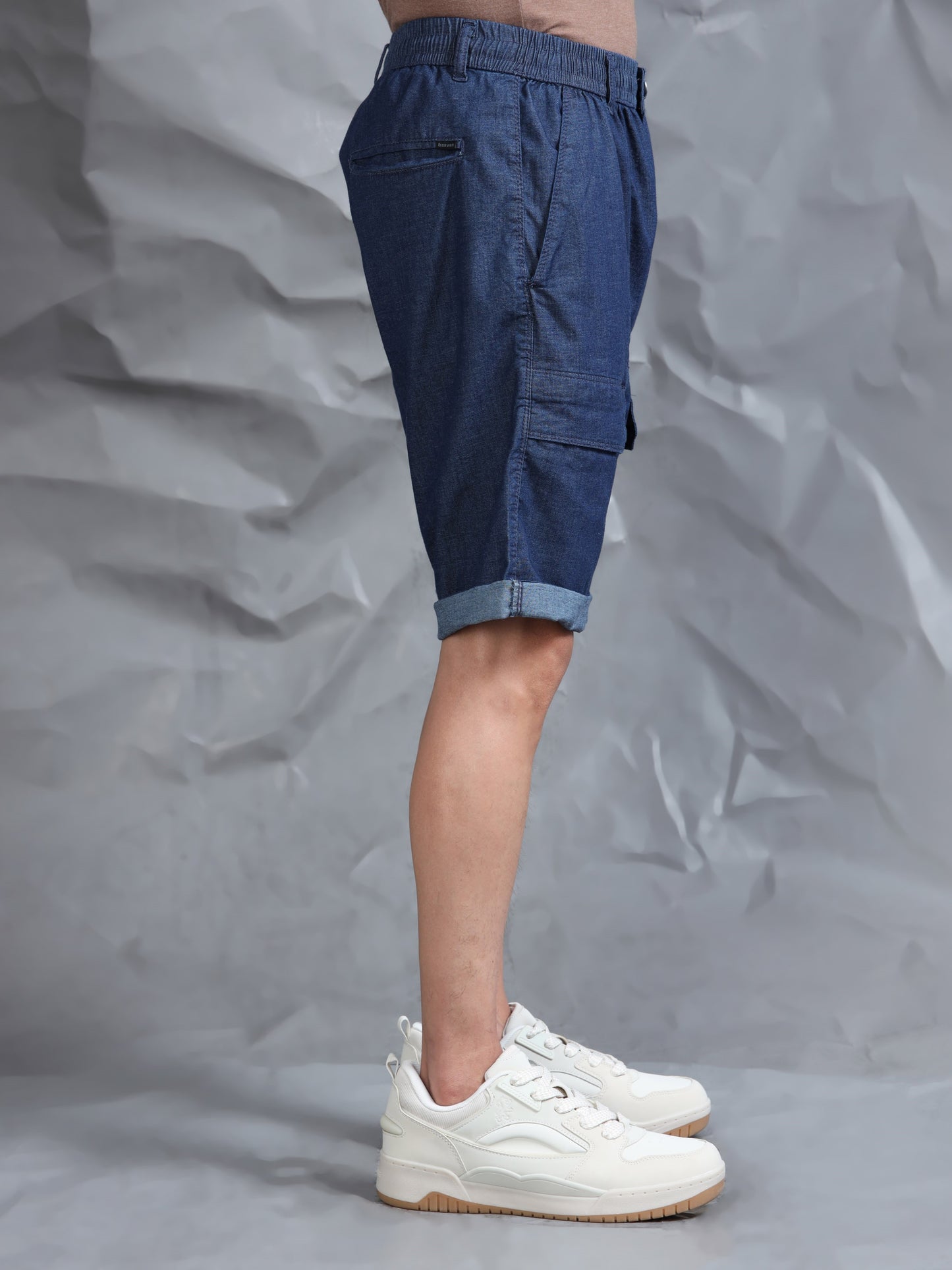 Men's Blue Solid Cotton Lycra Mid-Rise Casual Shorts