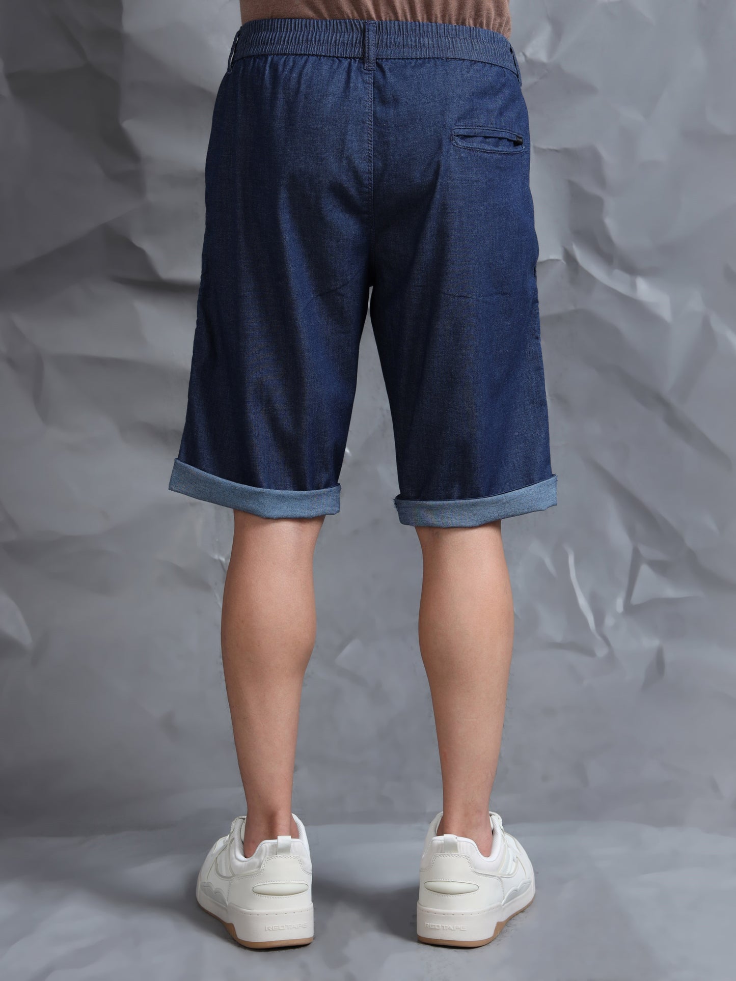 Men's Blue Solid Cotton Lycra Mid-Rise Casual Shorts