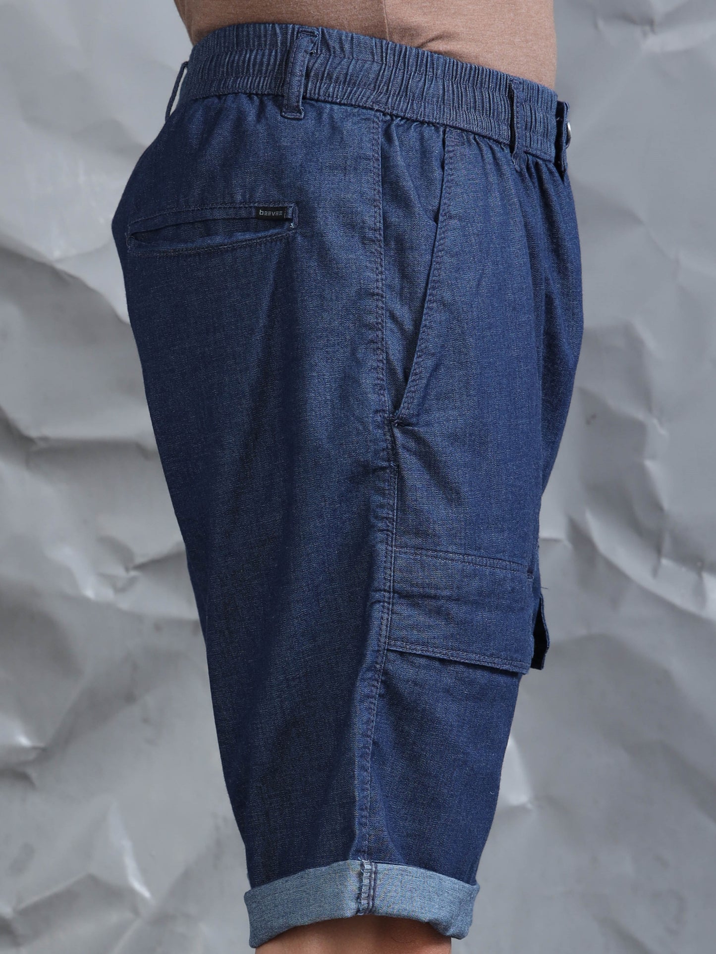 Men's Blue Solid Cotton Lycra Mid-Rise Casual Shorts