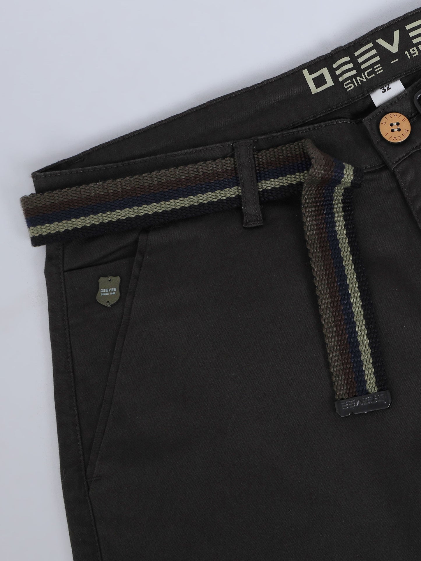 Solid Mid Rise Olive Casual Shorts