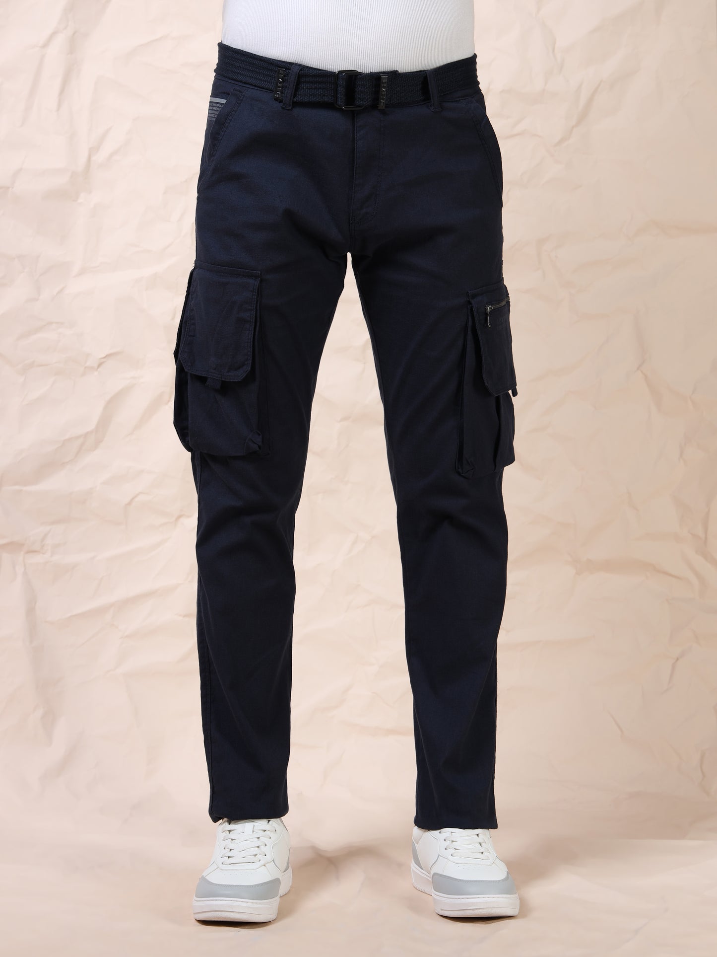Men Multi Pocket Navy Cargo with Belt