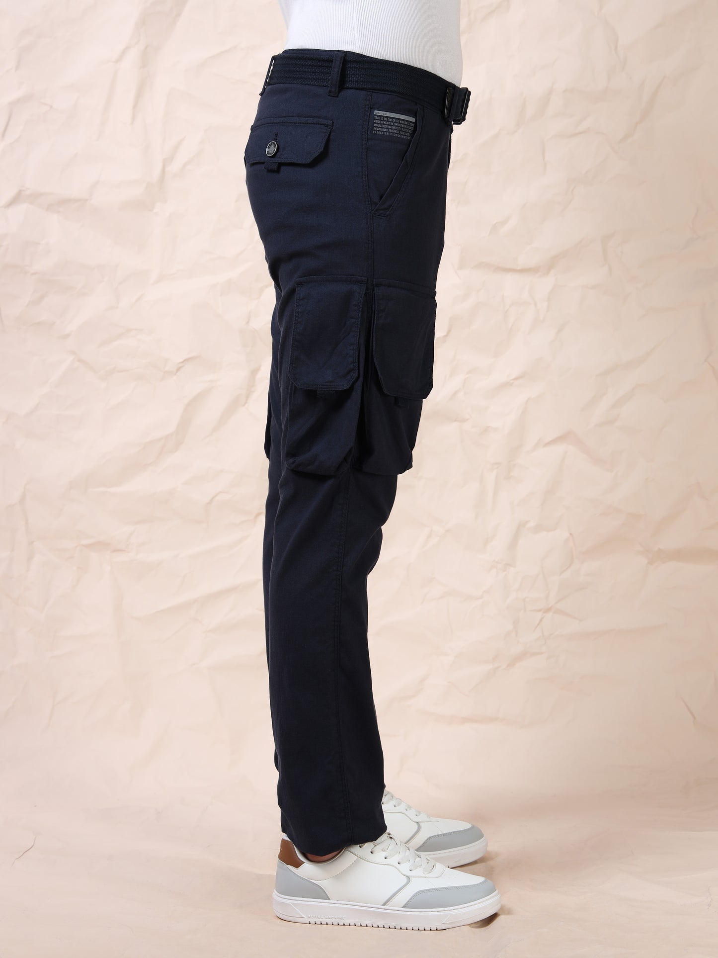 Men Multi Pocket Navy Cargo with Belt