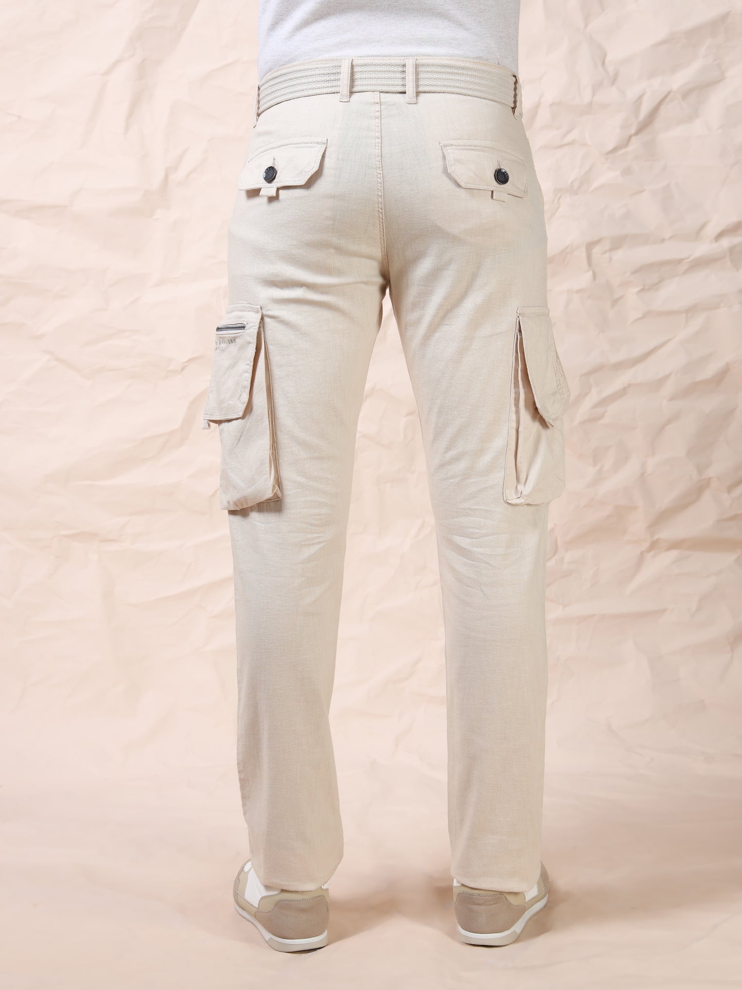Men Multi Pocket Beige Cargo with Belt