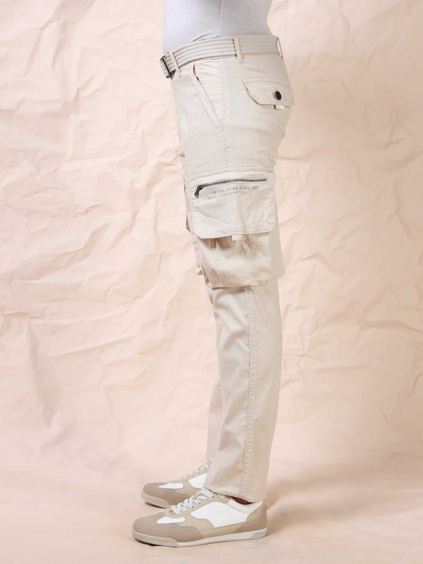 Men Multi Pocket Beige Cargo with Belt