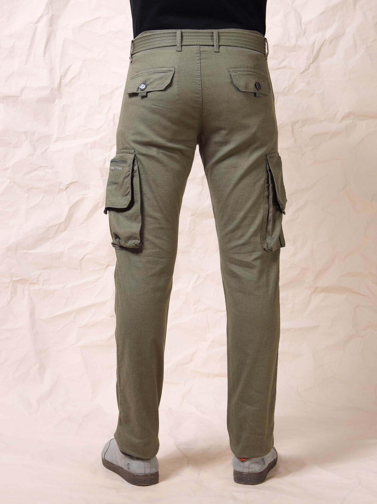 Men Multi Pocket Olive Cargo with Belt