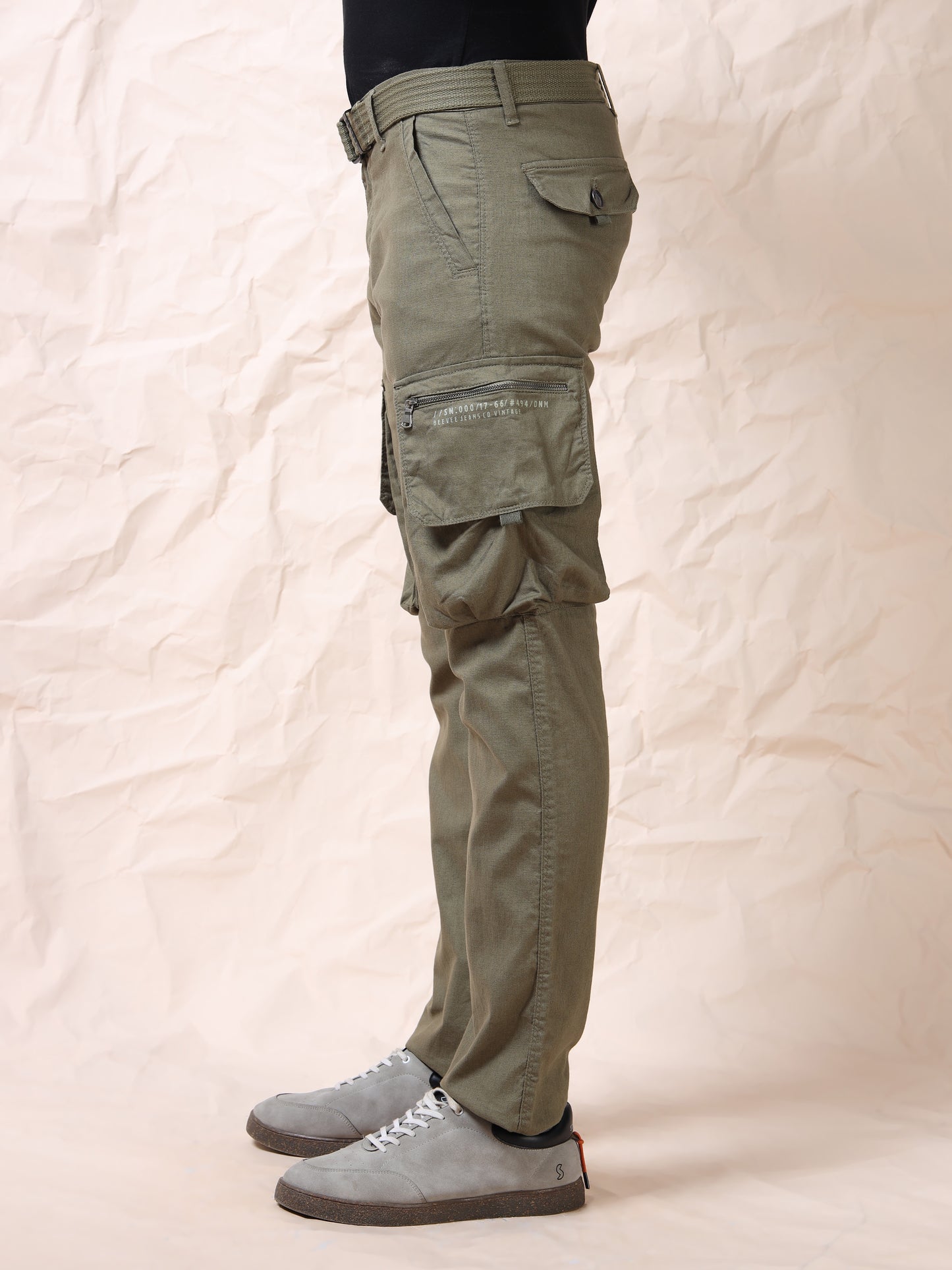 Men Multi Pocket Olive Cargo with Belt